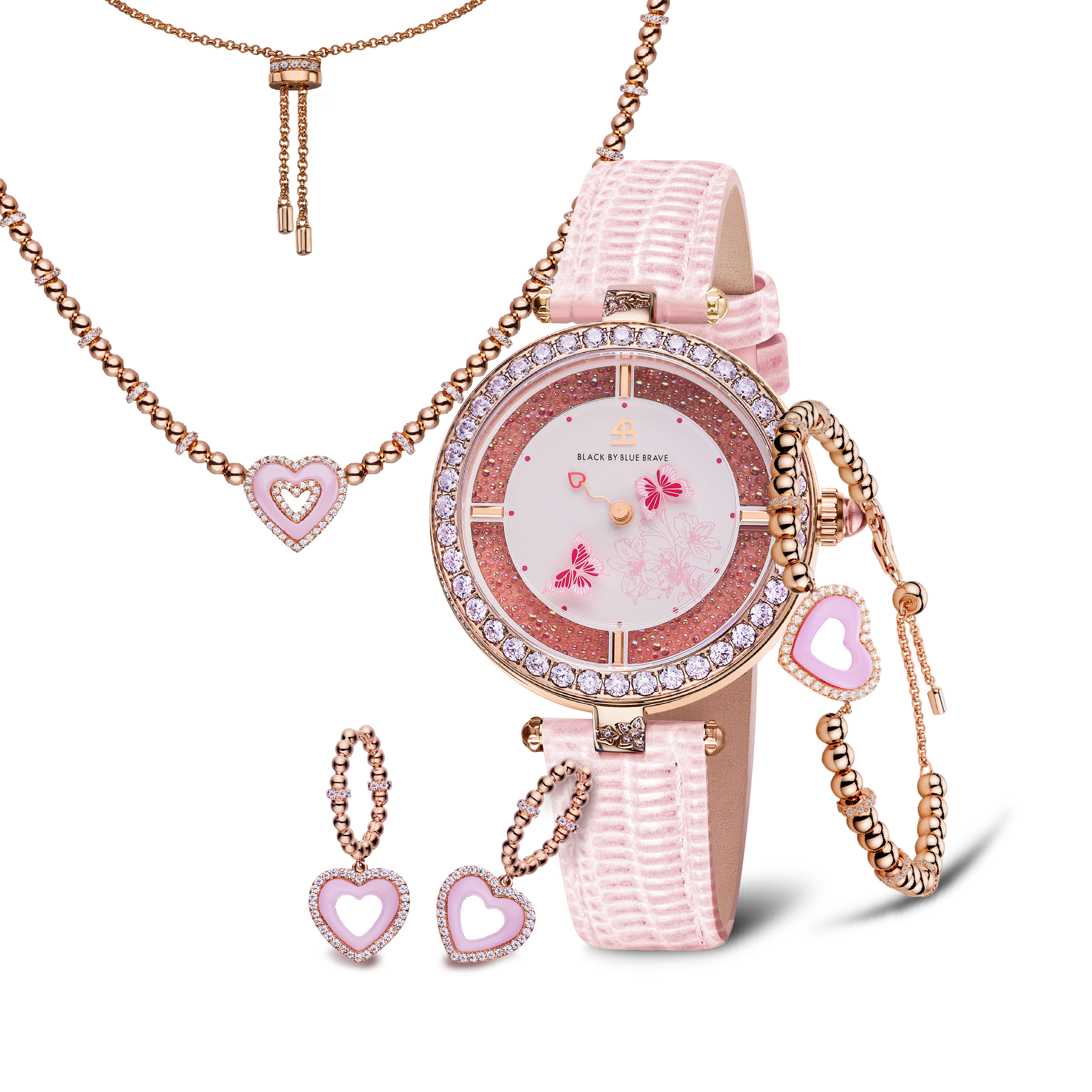 Women's Watches-Pink Butterfly Loves Watch-Leather Strap Watch
