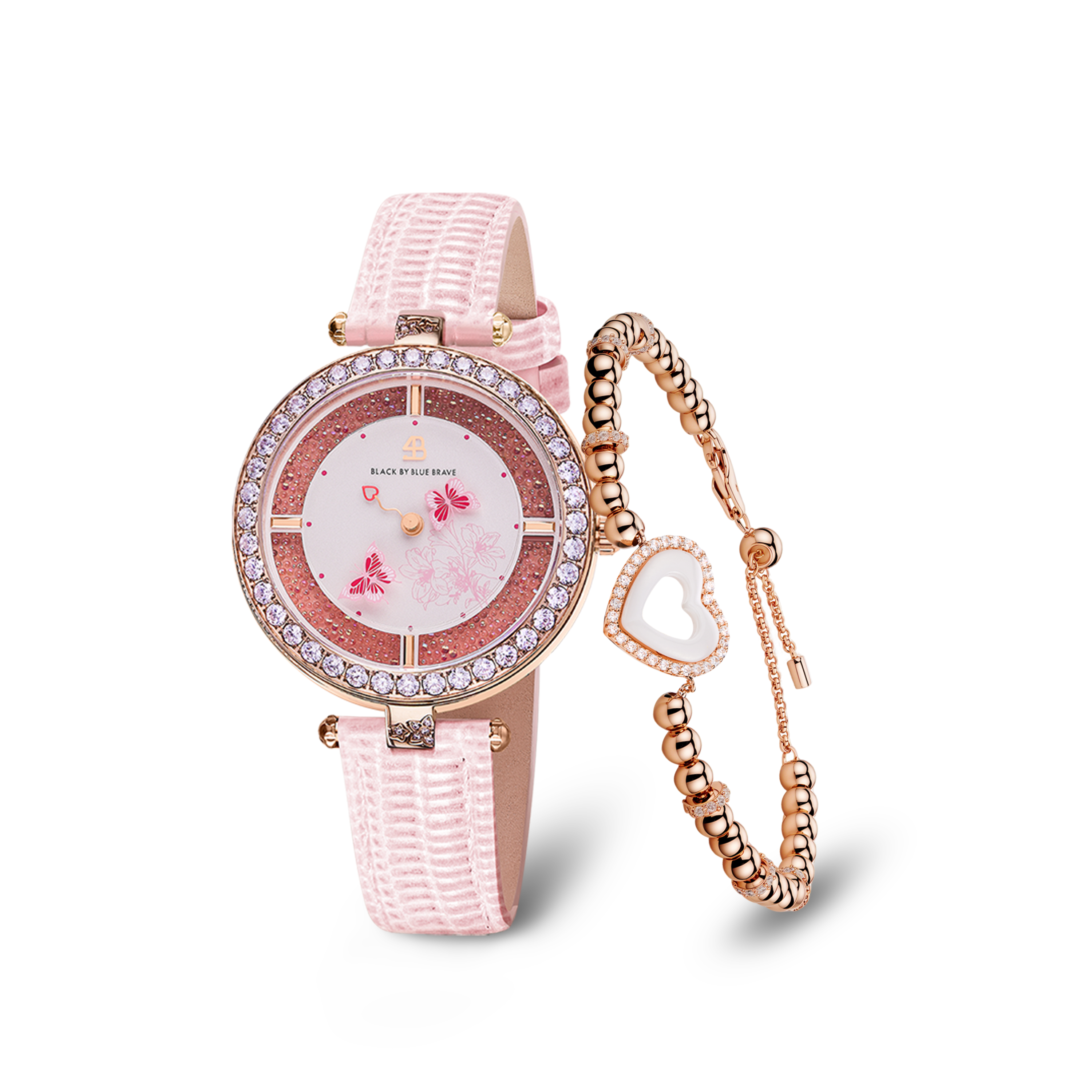 Women's Watches-Pink Butterfly Loves Watch-Leather Strap Watch