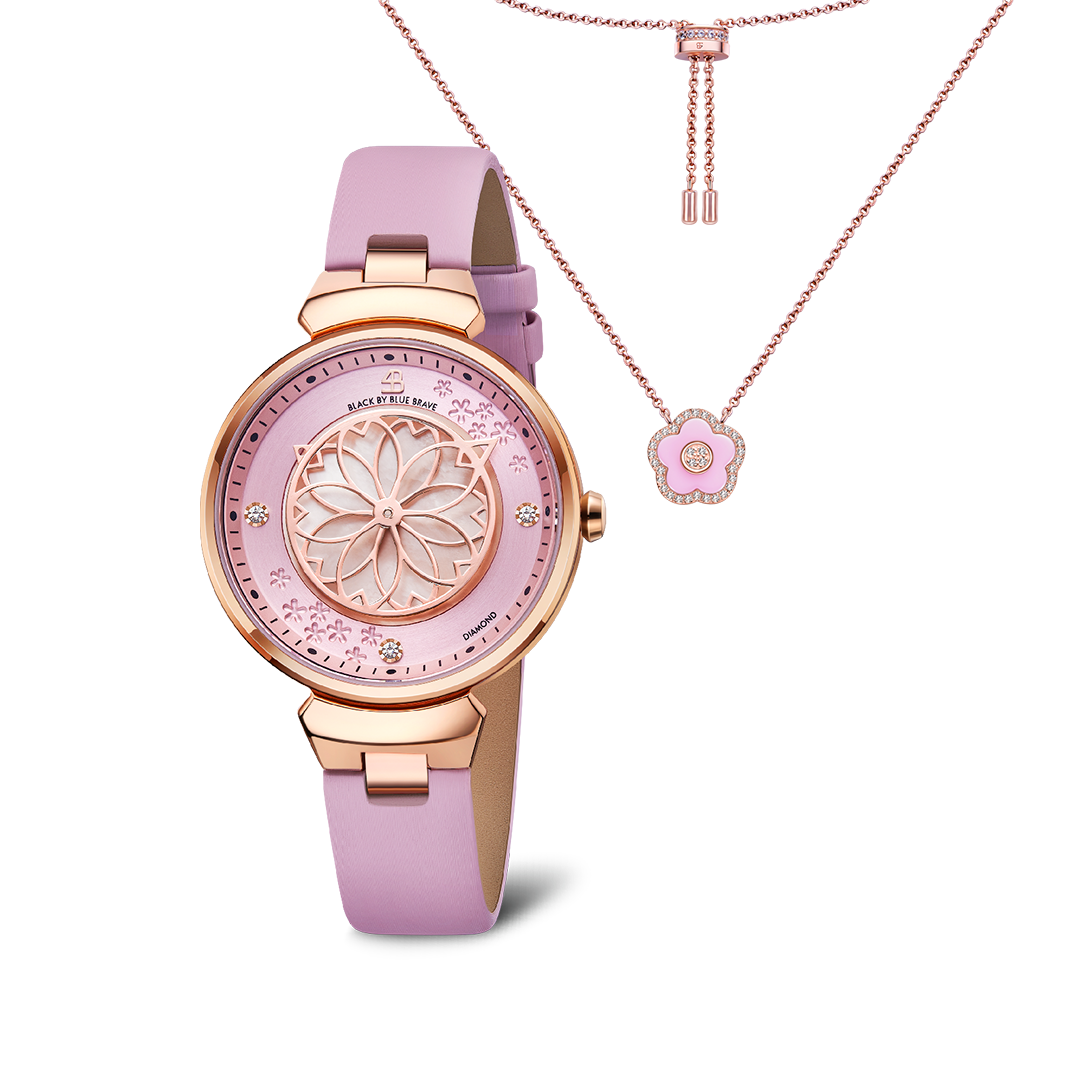 Women's Watches-Pink Cherry Blossom Watch-Leather Strap Watch