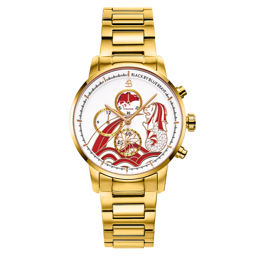 MERLION WATCH (GOLD WITH RED ACCENTS) - BLACK BY BLUE BRAVE