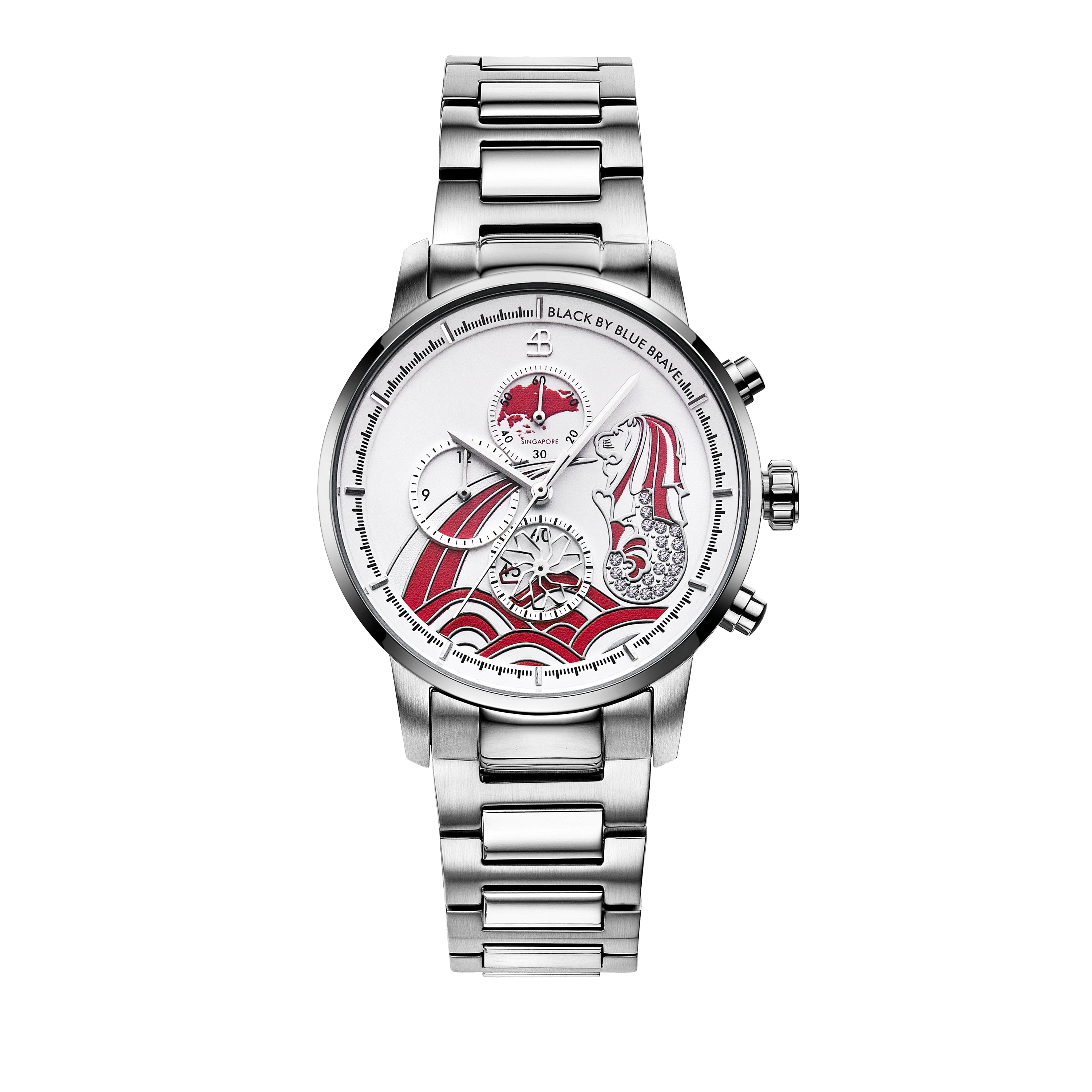 Men's Watches-Red Dial Merlion Watch-Bracelet Watch