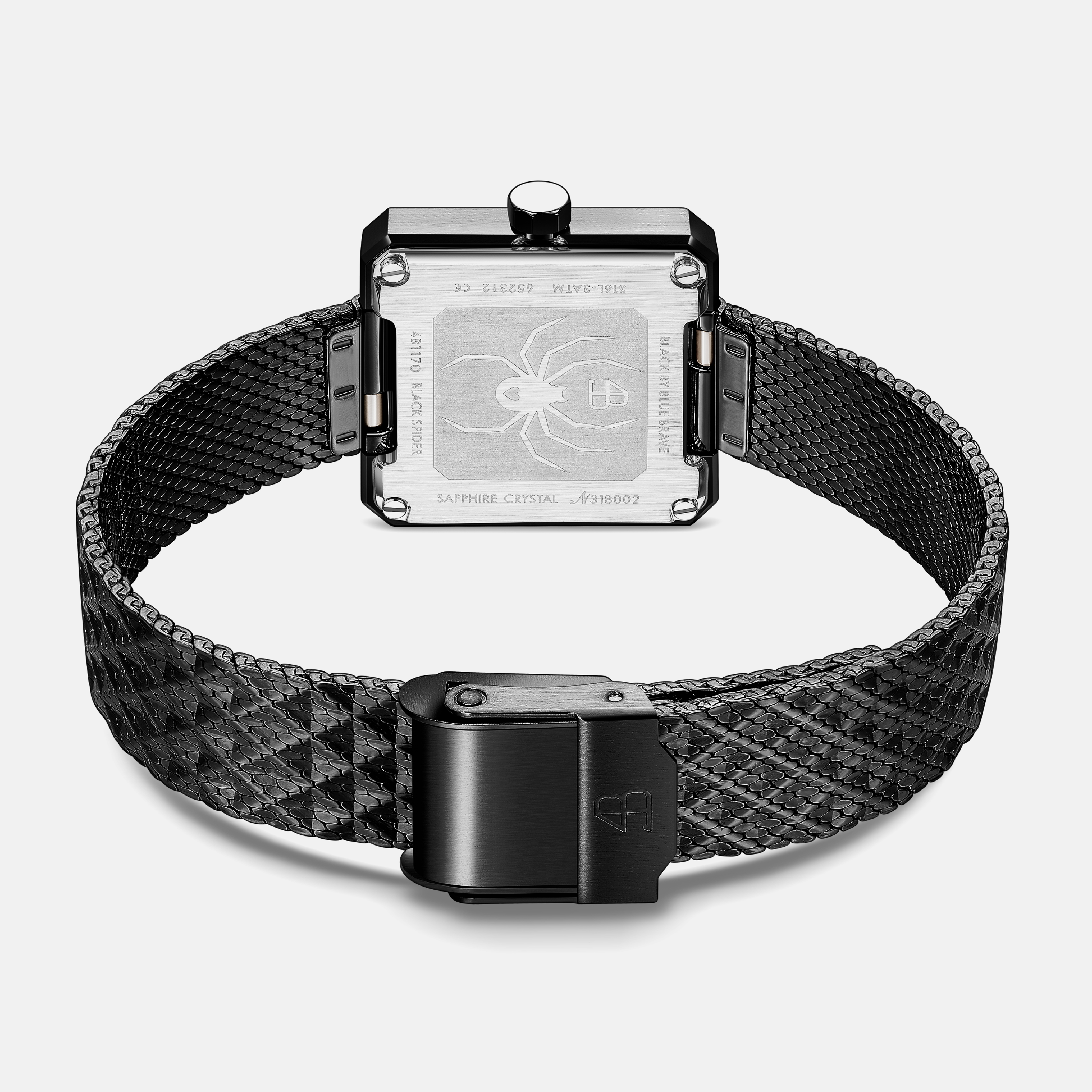 Spider 24mm Black Spider Dial Meshband Watch - 4B1170 - Back side - Black By Blue Brave