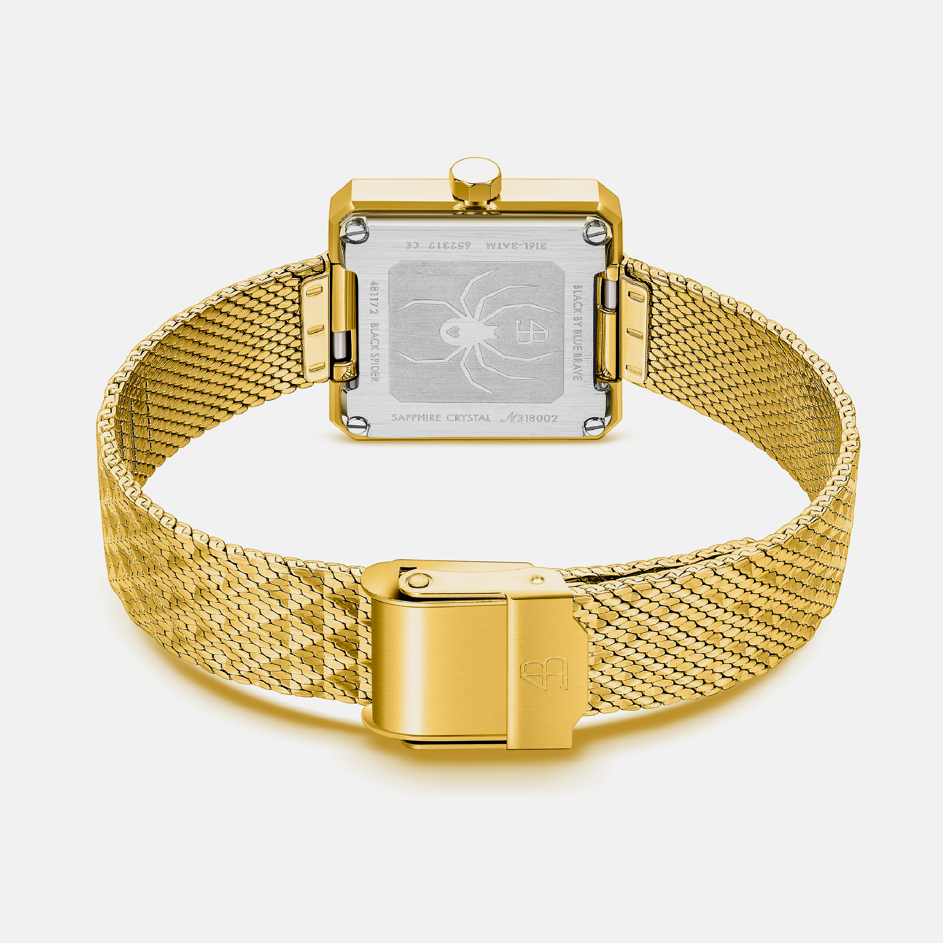 Spider 24mm Gold & Black Dial Gold Meshband Watch - 4B1172 - Back side - Black By Blue Brave