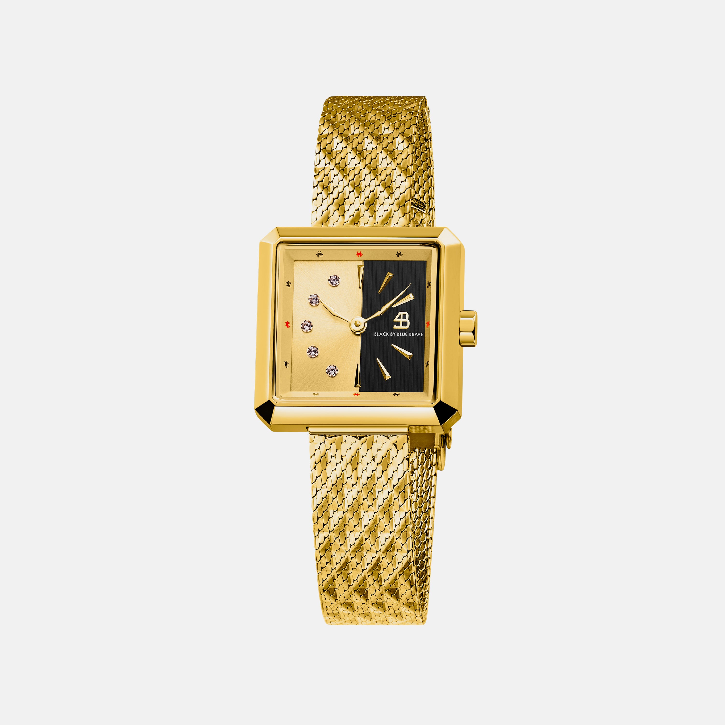 Spider 24mm Gold & Black Dial Gold Meshband Watch - 4B1172 - front - Black By Blue Brave