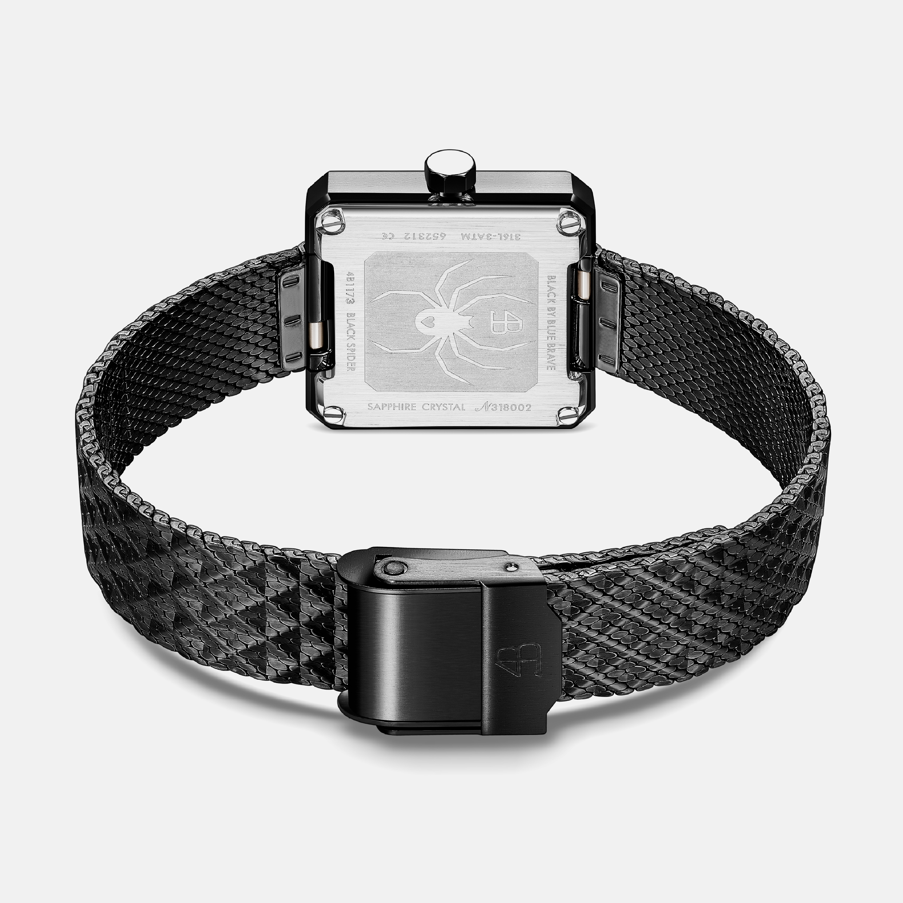 Spider 24mm Black & White Dial Meshband Watch - 4B1173 - Back side - Black By Blue Brave