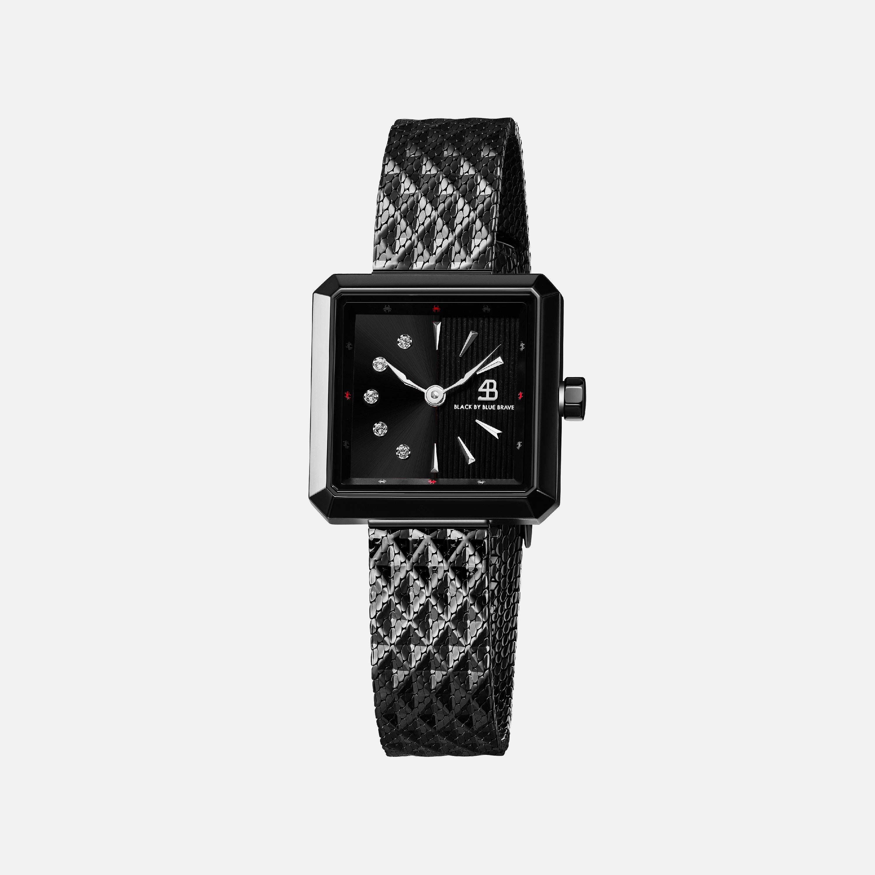 Spider 24mm Black & White Dial Meshband Watch - 4B1173 - front - Black By Blue Brave