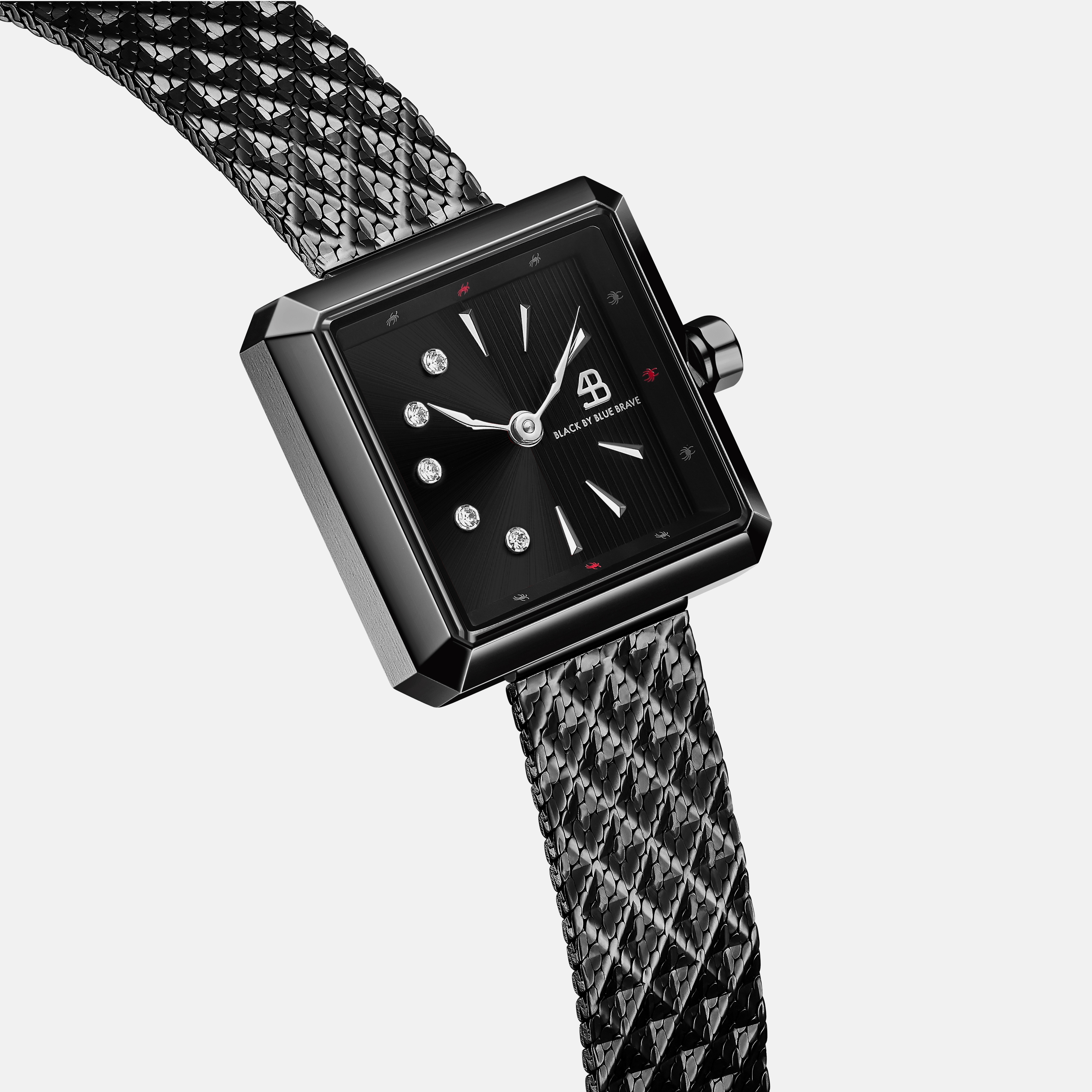 Spider 24mm Black & White Dial Meshband Watch - 4B1173 - side view - Black By Blue Brave