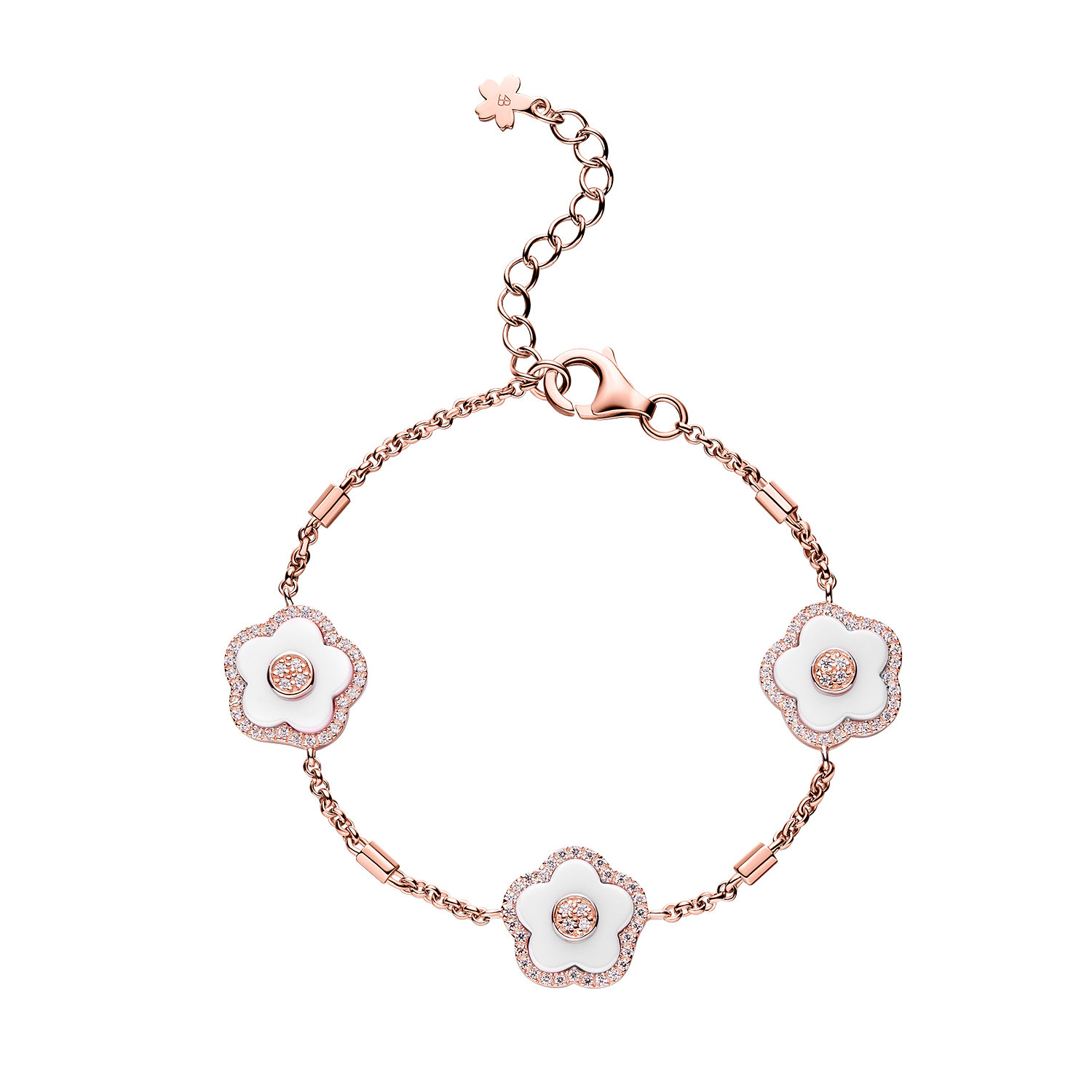 Blue Cherry Blossom Watch With Rosegold Bracelet & White Ceramic