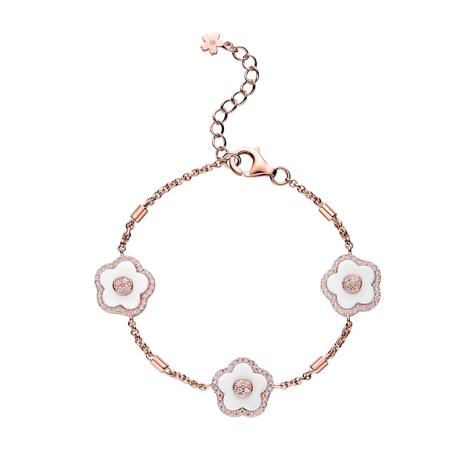 CHAMPAGNE CHERRY BLOSSOM WATCH WITH ROSEGOLD BRACELET & WHITE CERAMIC