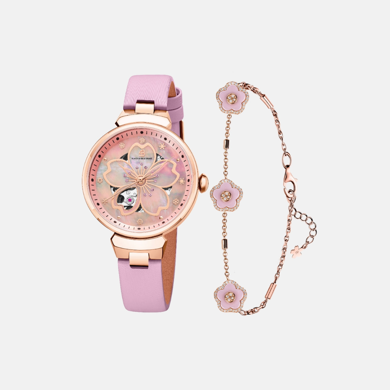 PINK CHERRY BLOSSOM 36MM AUTOMATIC WATCH & ROSEGOLD BRACELET & PINK CERAMIC