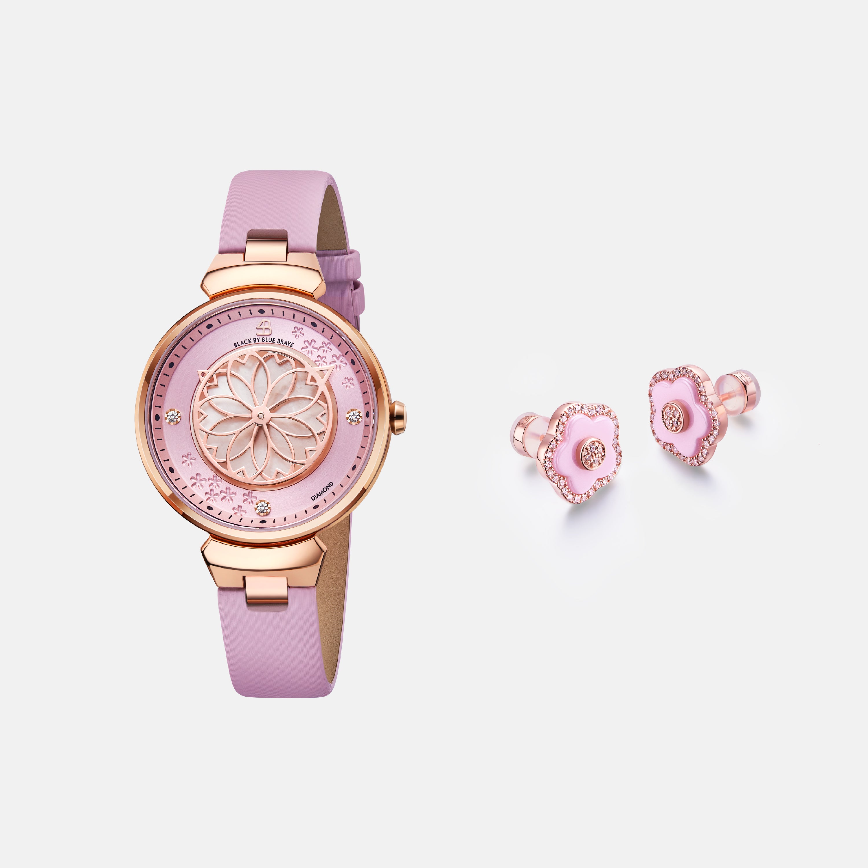 PINK CHERRY BLOSSOM WATCH & FLOWER CERAMIC EARRINGS