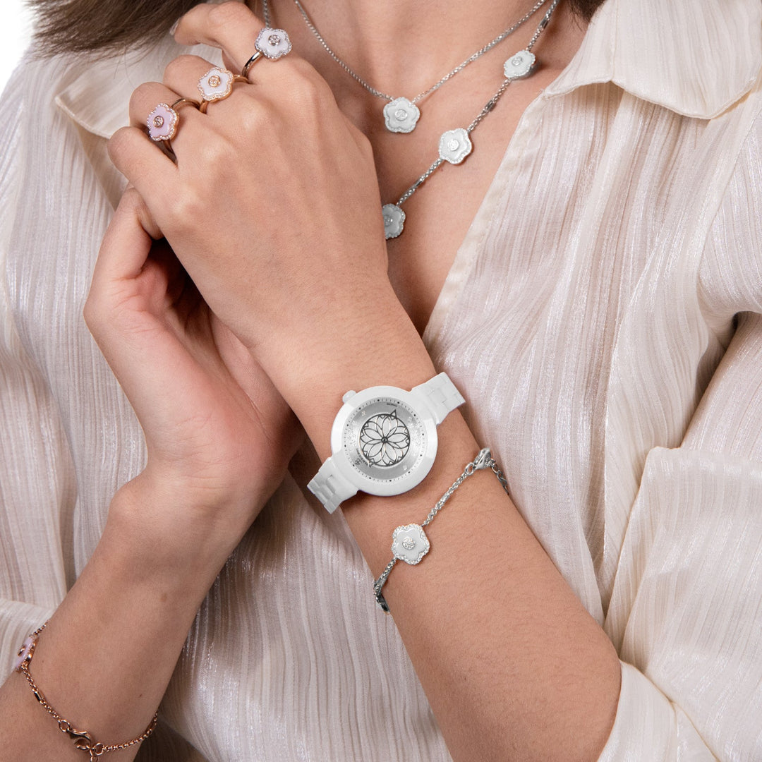 White Diamond Cherry Blossom Ceramic Watch With Flower Ceramic Jewelle