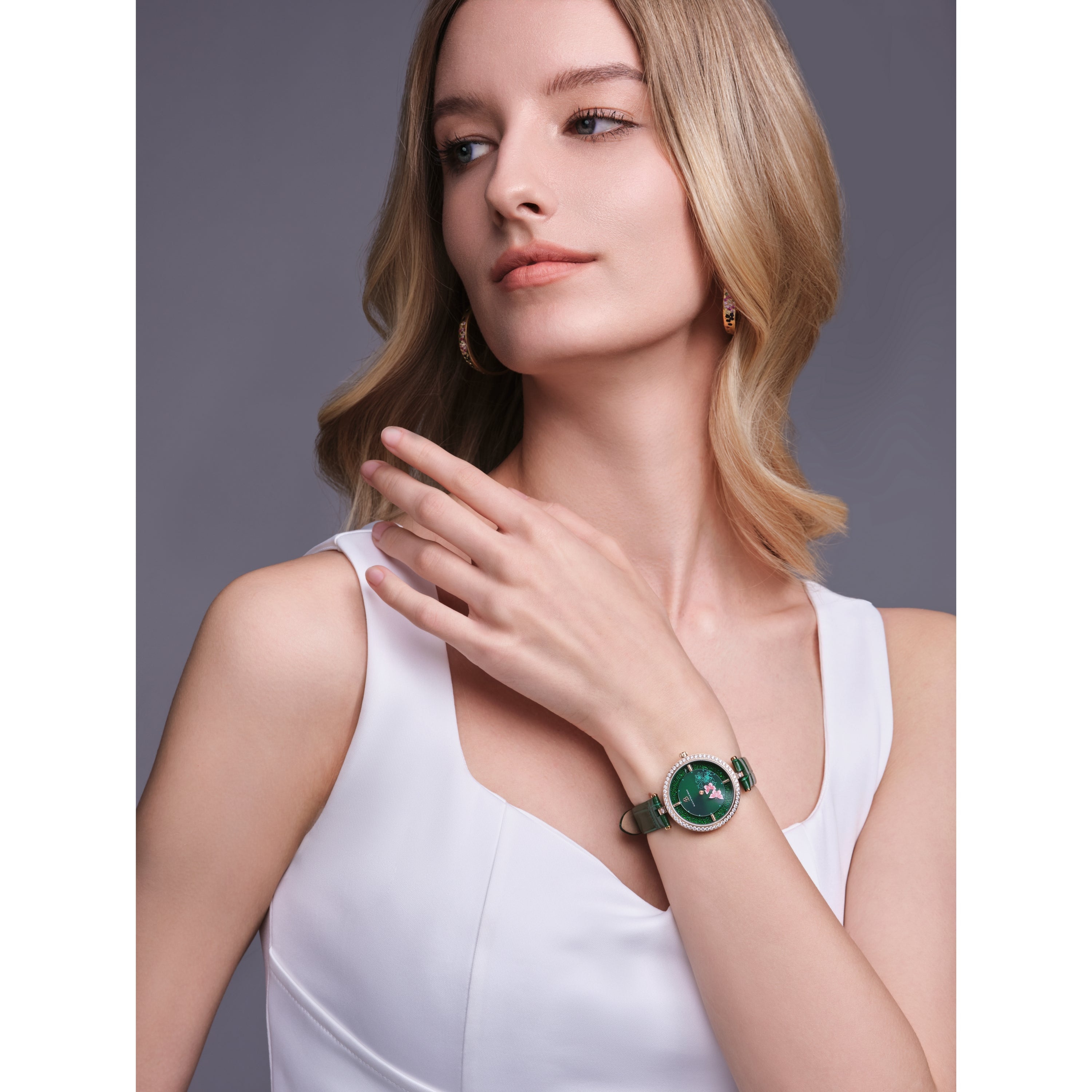 GREEN BUTTERFLY LOVERS WATCH WITH BUTTERFLY LOVERS CLOVER BRACELET & NECKLACE