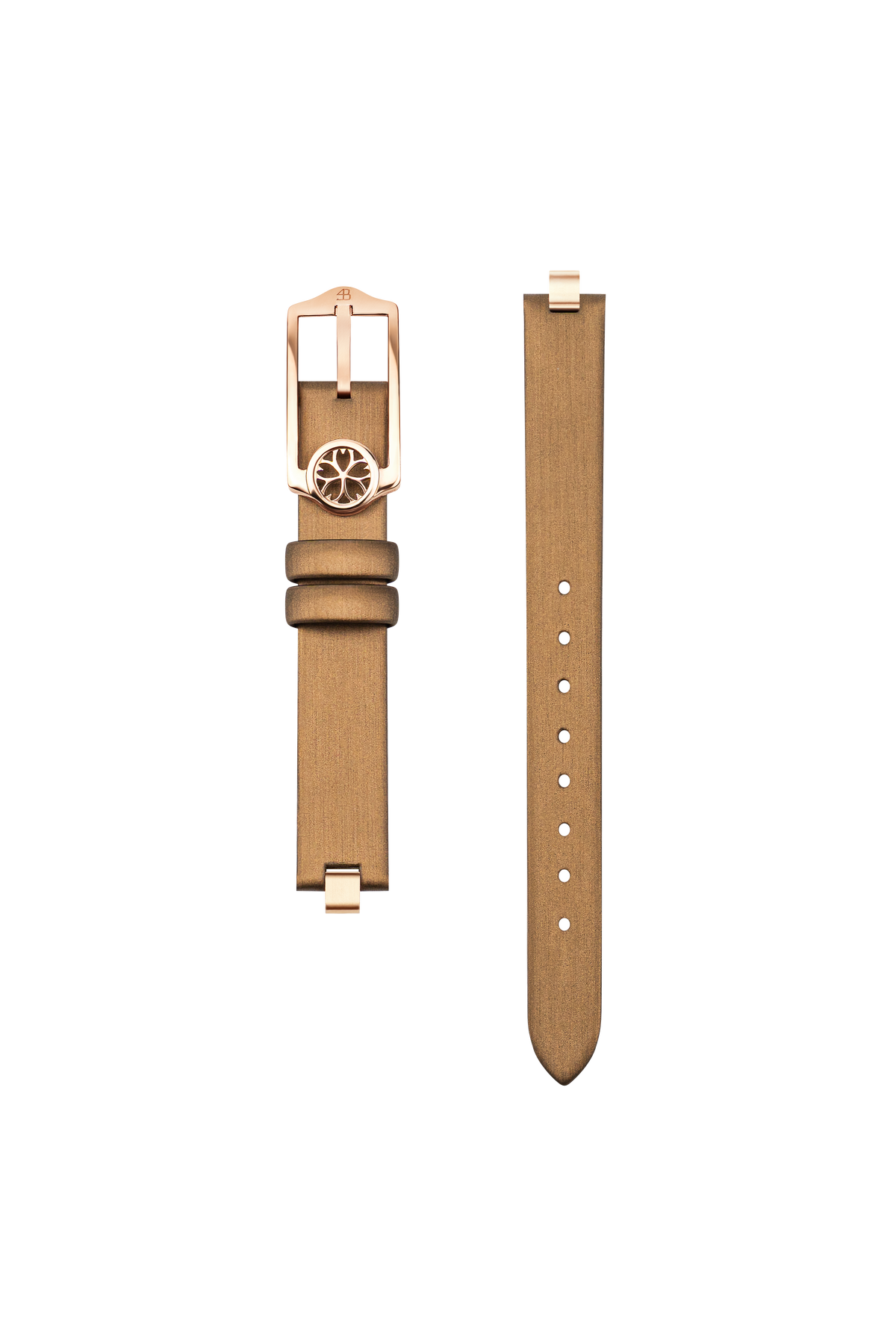 Brown leather watch strap with rose gold buckle