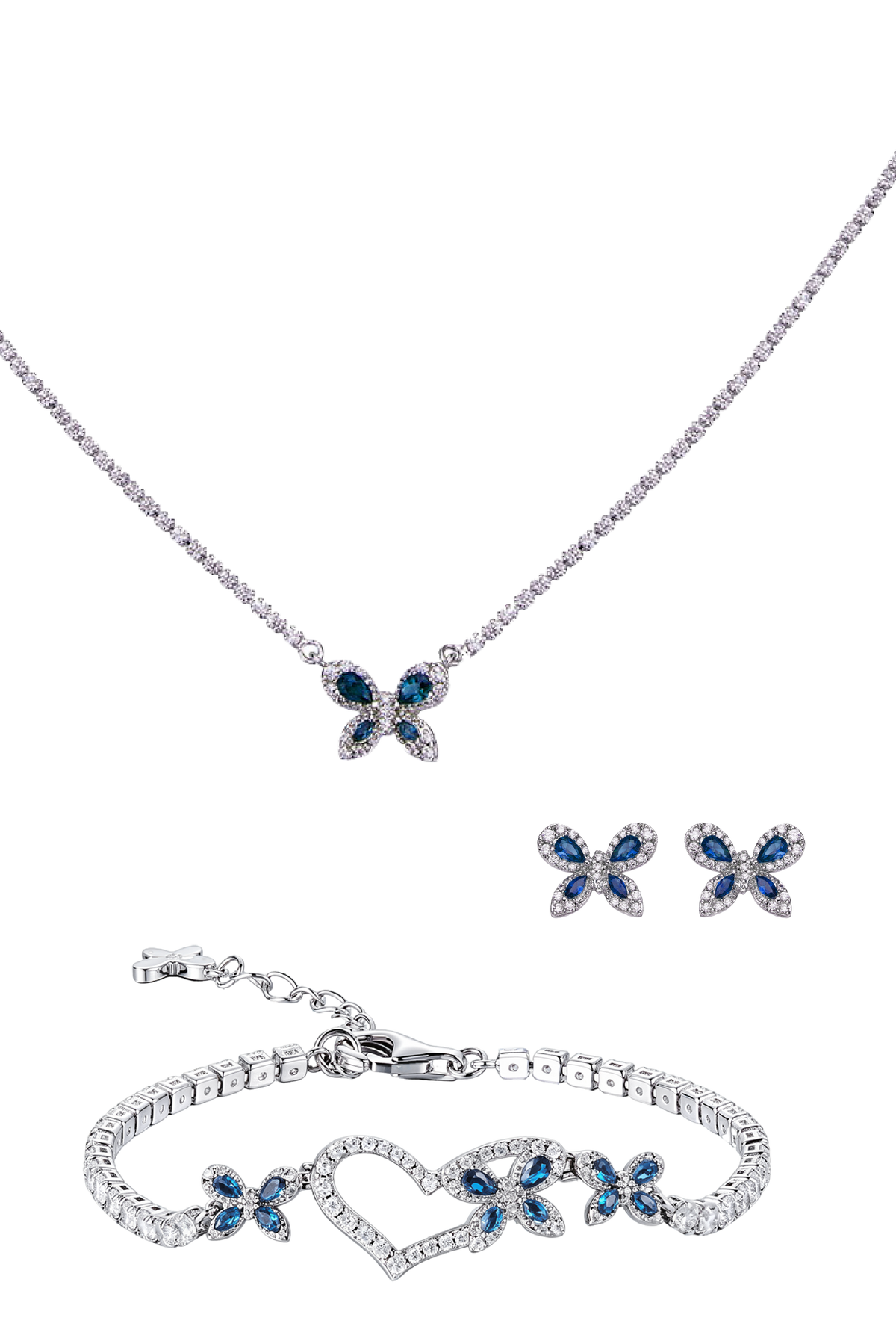 Butterfly Garden & Necklace & Stud Earrings & Bracelet Silver