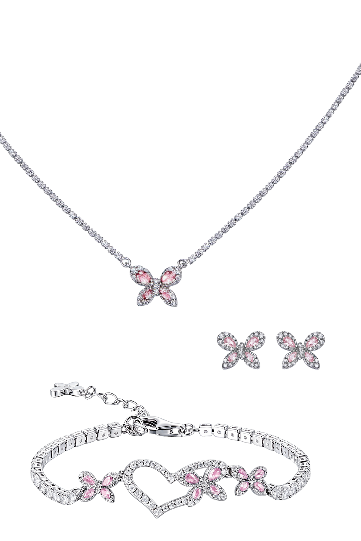 Butterfly Garden & Necklace & Stud Earrings & Bracelet Silver