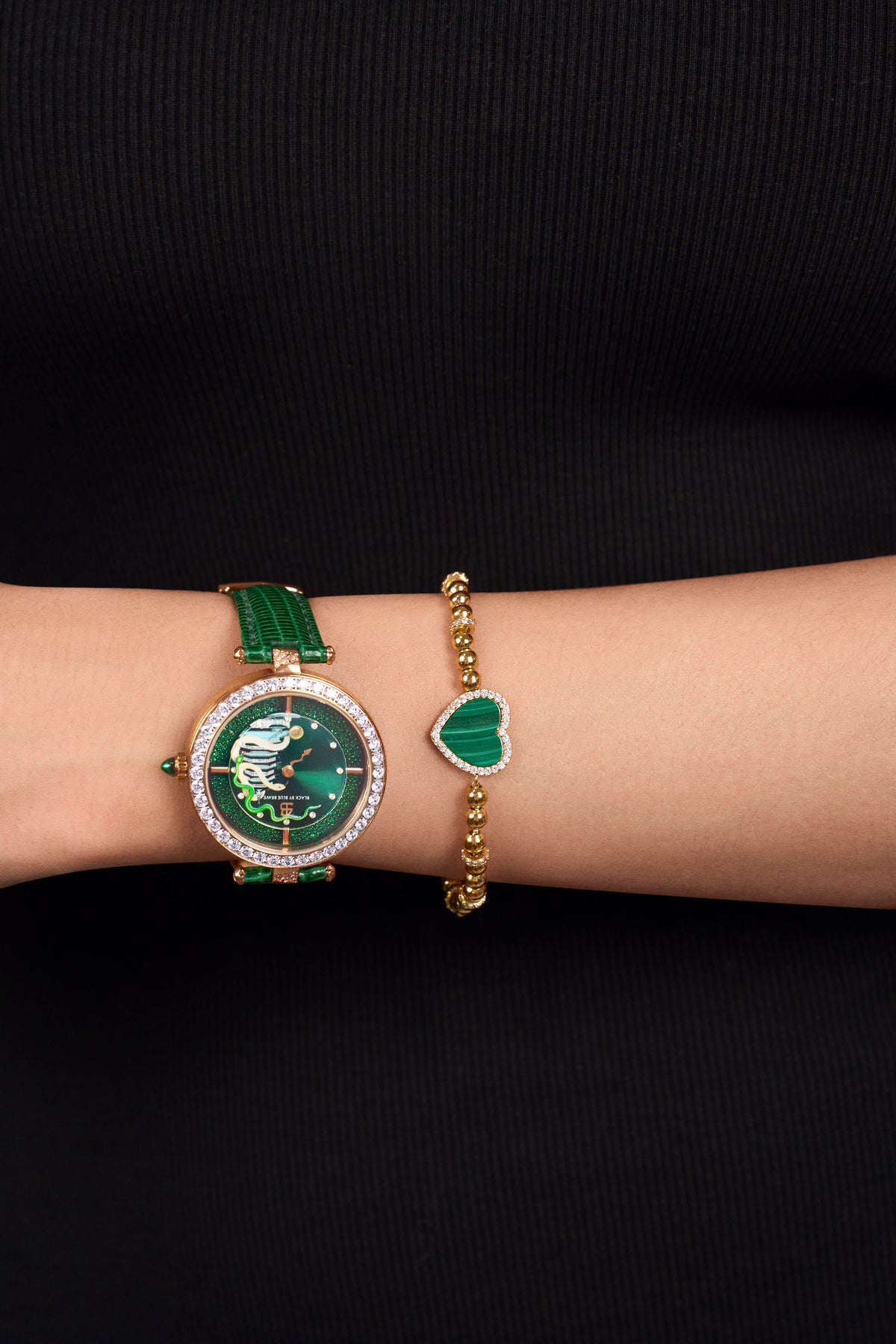 Butterfly Heart Malachite Bracelet Gold