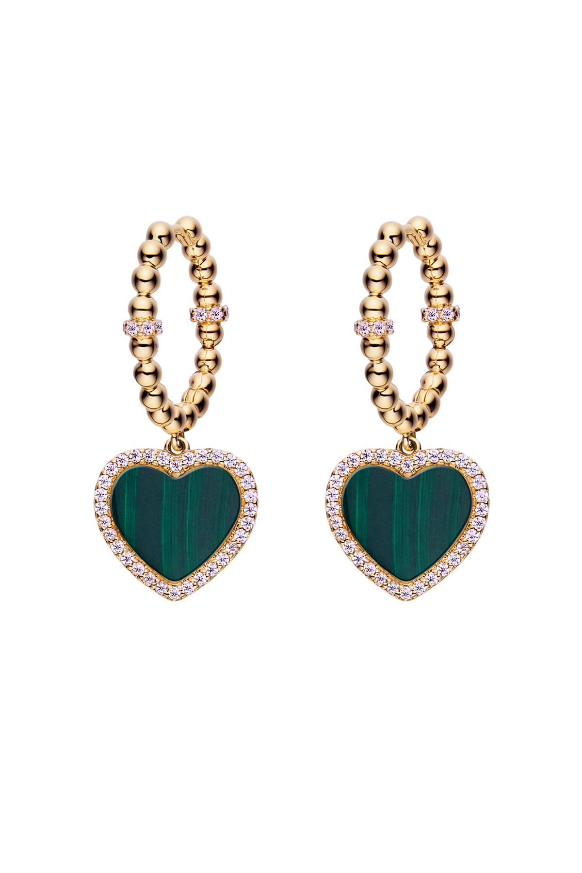 Butterfly Heart Malachite Earrings Gold