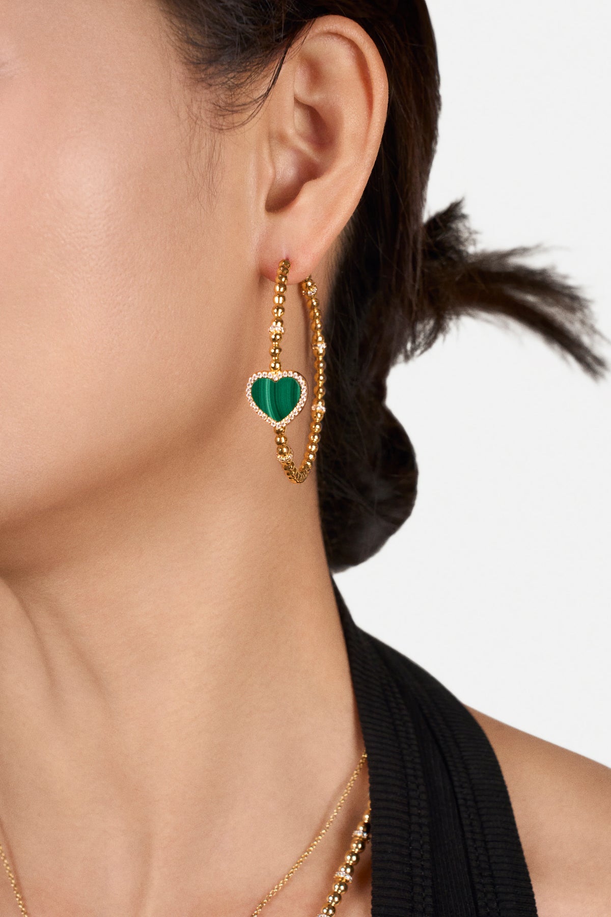 Butterfly Heart Malachite Earrings Gold