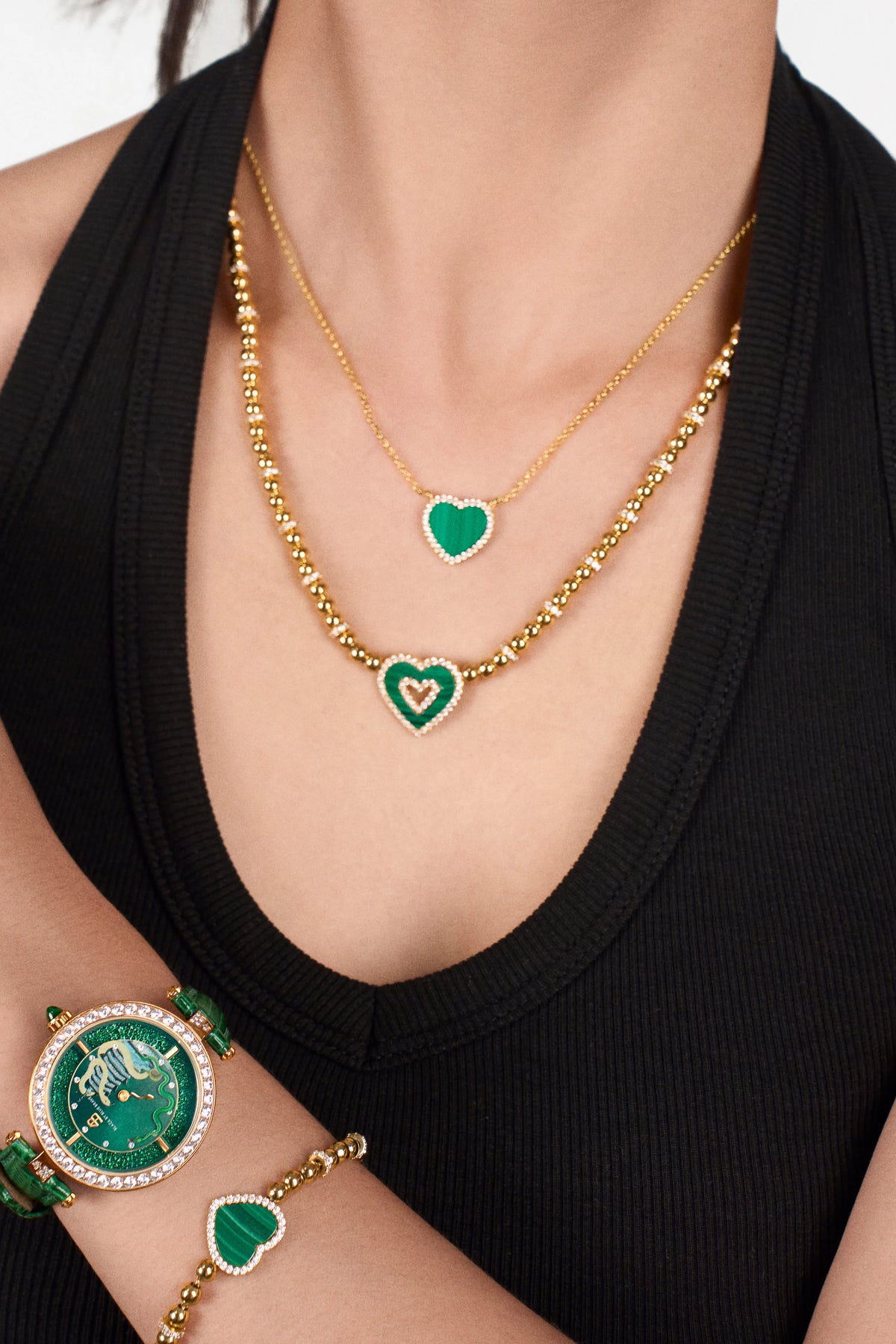 Butterfly Heart Malachite Necklace Gold