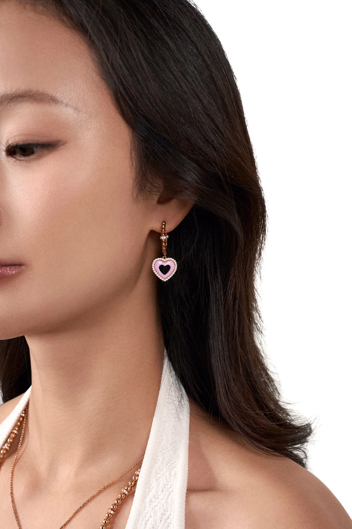 Butterfly Heart Ceramic Earrings Rose Gold