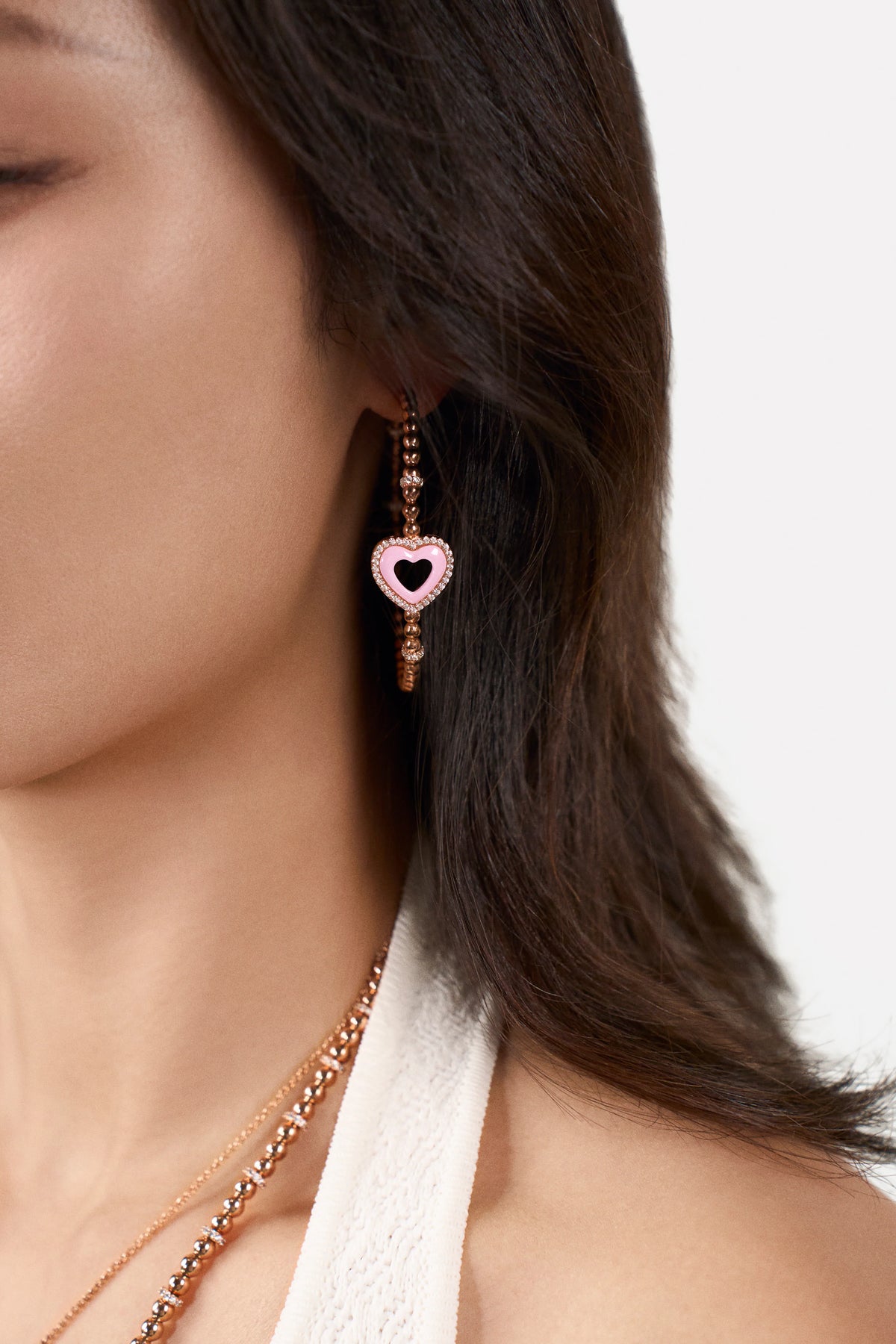 Butterfly Heart Ceramic Earrings Rose Gold