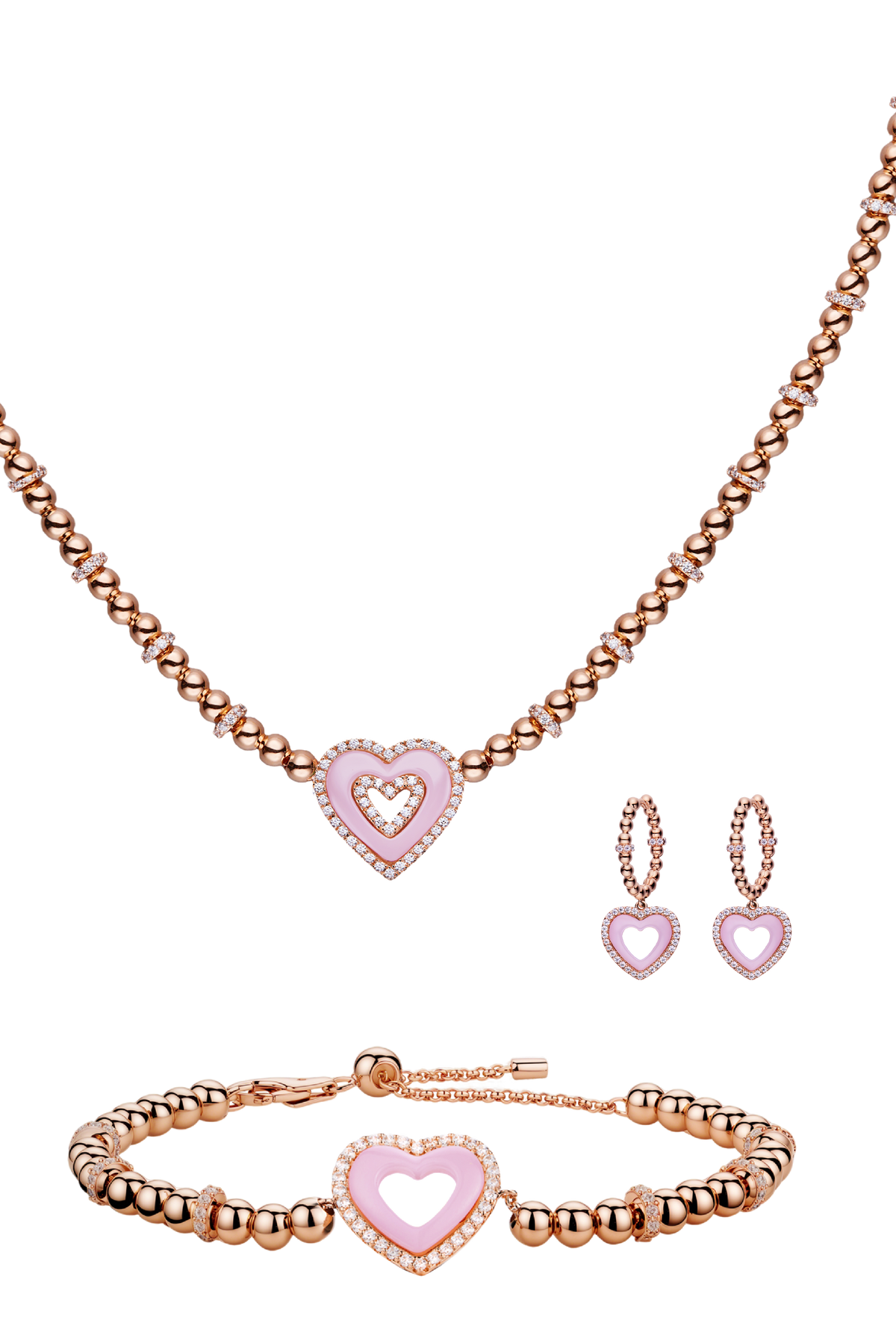 Butterfly Heart & Necklace & Earrings & Bracelet Rose Gold