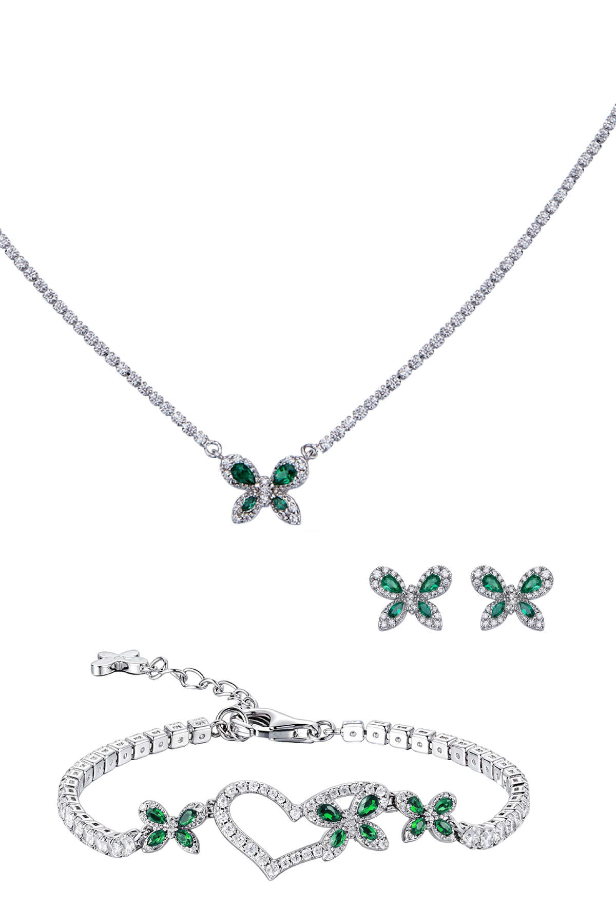 Butterfly Garden & Necklace & Stud Earrings & Bracelet Silver