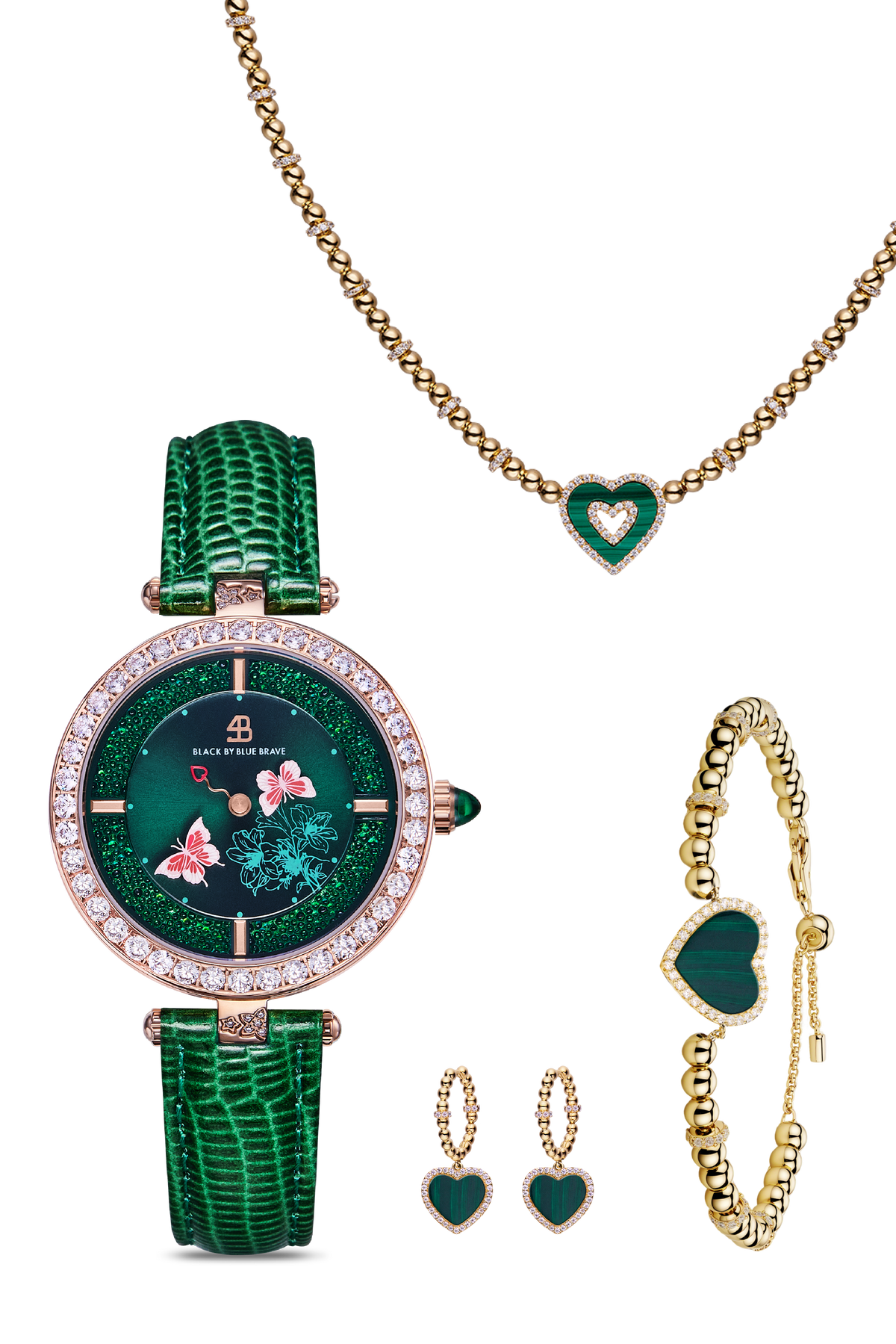 Butterfly Lovers & Necklace & Earrngs & Bracelet Gold