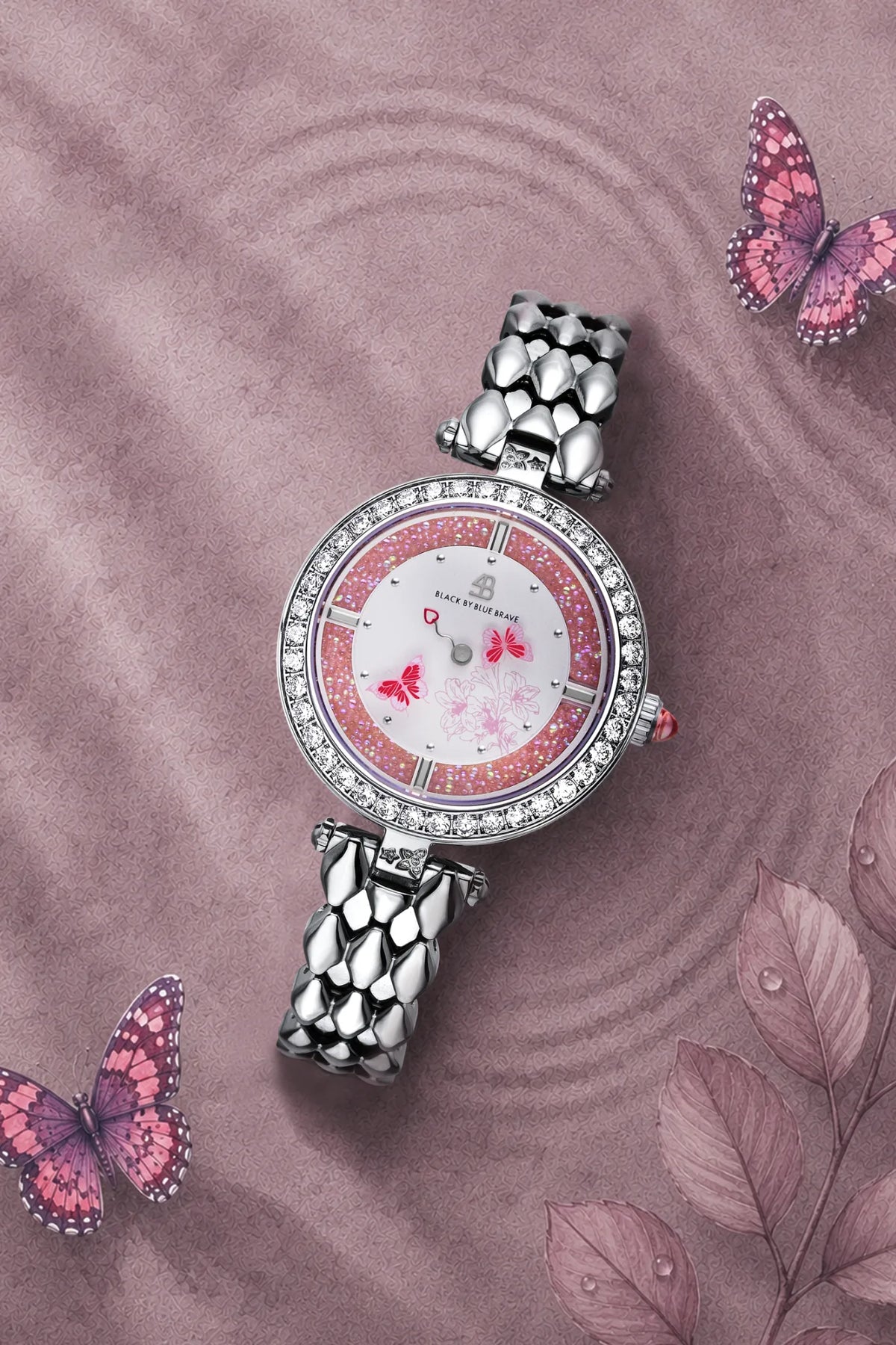 Butterfly Lovers Classic Pink Dial Silver Bracelet
