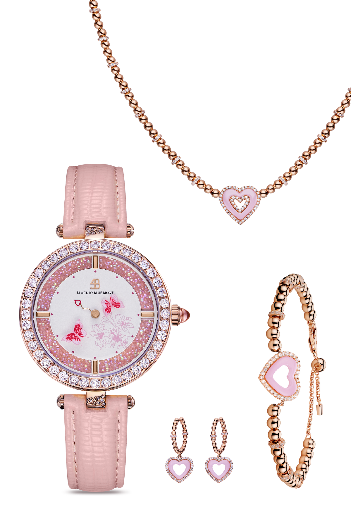 Butterfly Lovers & Necklace & Earrngs & Bracelet Rose Gold