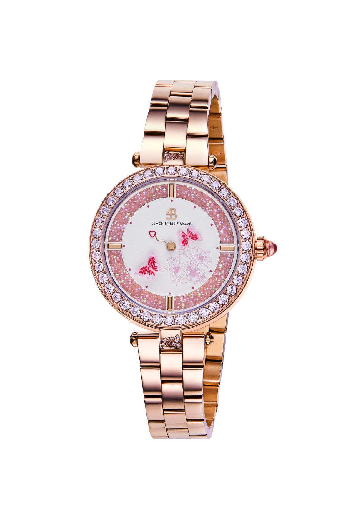 Butterfly Lovers 34mm Pink Dial Leather Strap Watch & Rose Gold 3-Link Bracelet Strap - BLACK BY BLUE BRAVE