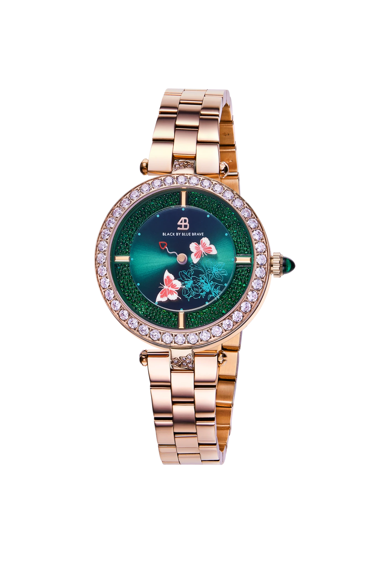 Butterfly Lovers 34mm Green Dial Leather Strap Watch & Rose Gold 3-Link Bracelet Strap - BLACK BY BLUE BRAVE