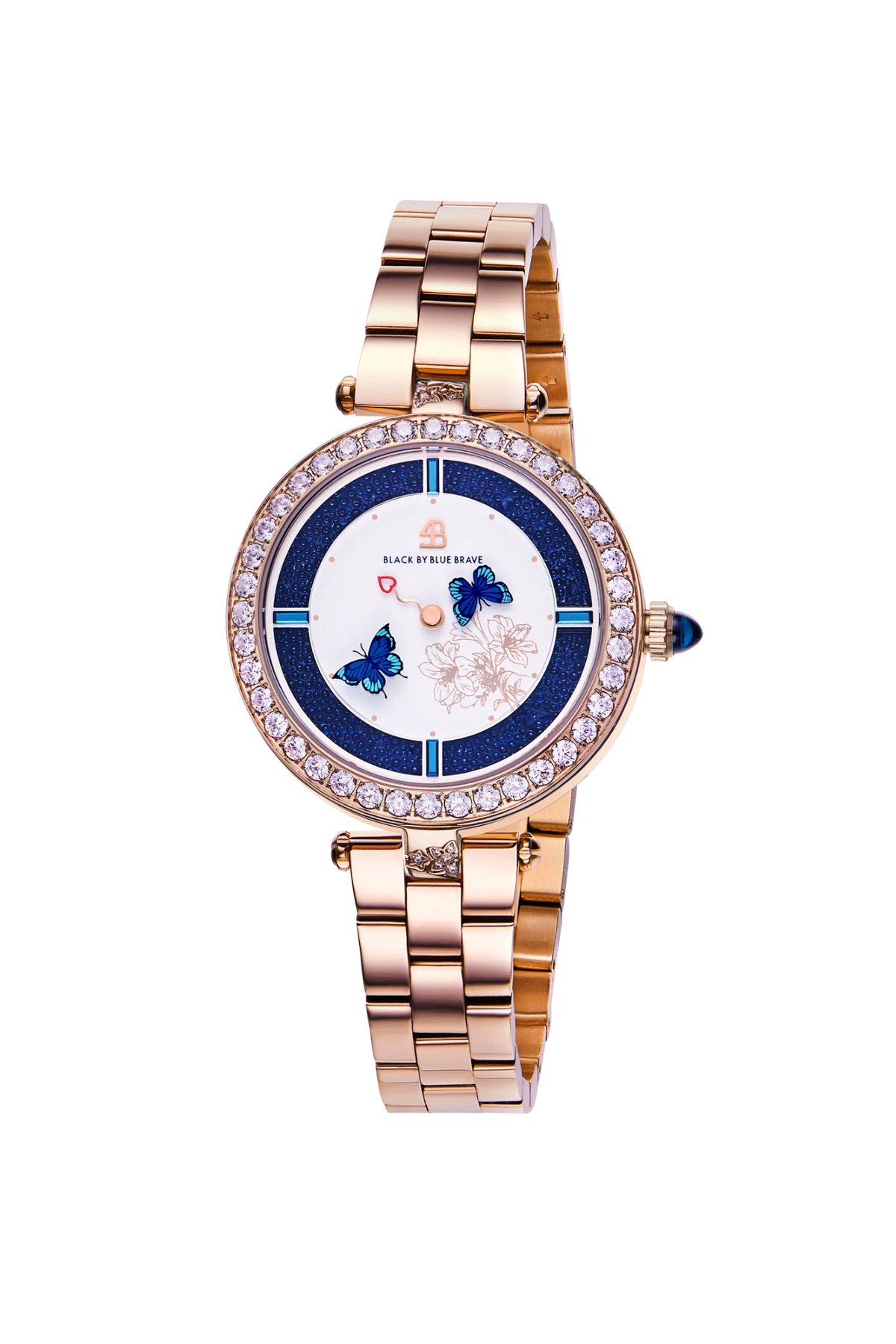 Butterfly Lovers 34mm Blue Dial Leather Strap Watch & Rose Gold 3-Link Bracelet Strap - BLACK BY BLUE BRAVE