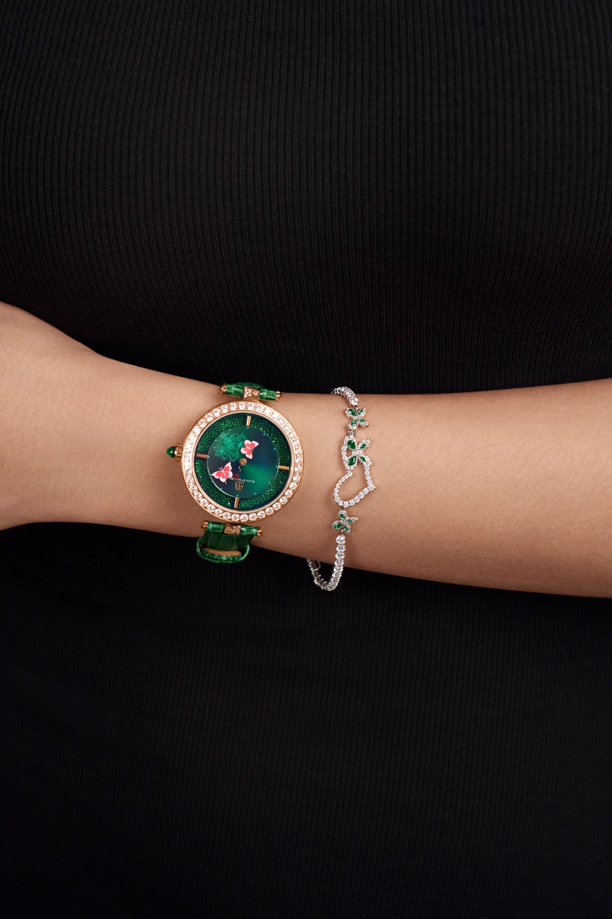 Butterfly Lovers Classic Green Letaher Rose Gold
