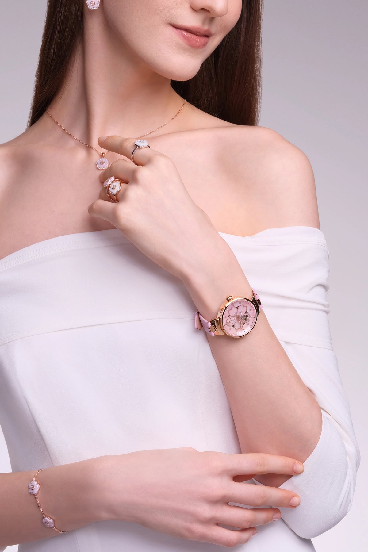 Cherry Blossom Automatikuhr Roségold Rosa Zifferblatt Lederarmband