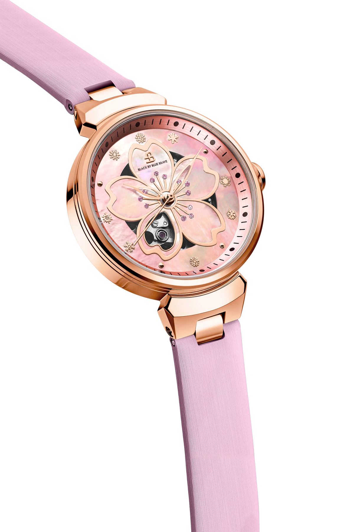 Cherry Blossom Automatikuhr Roségold Rosa Zifferblatt Lederarmband