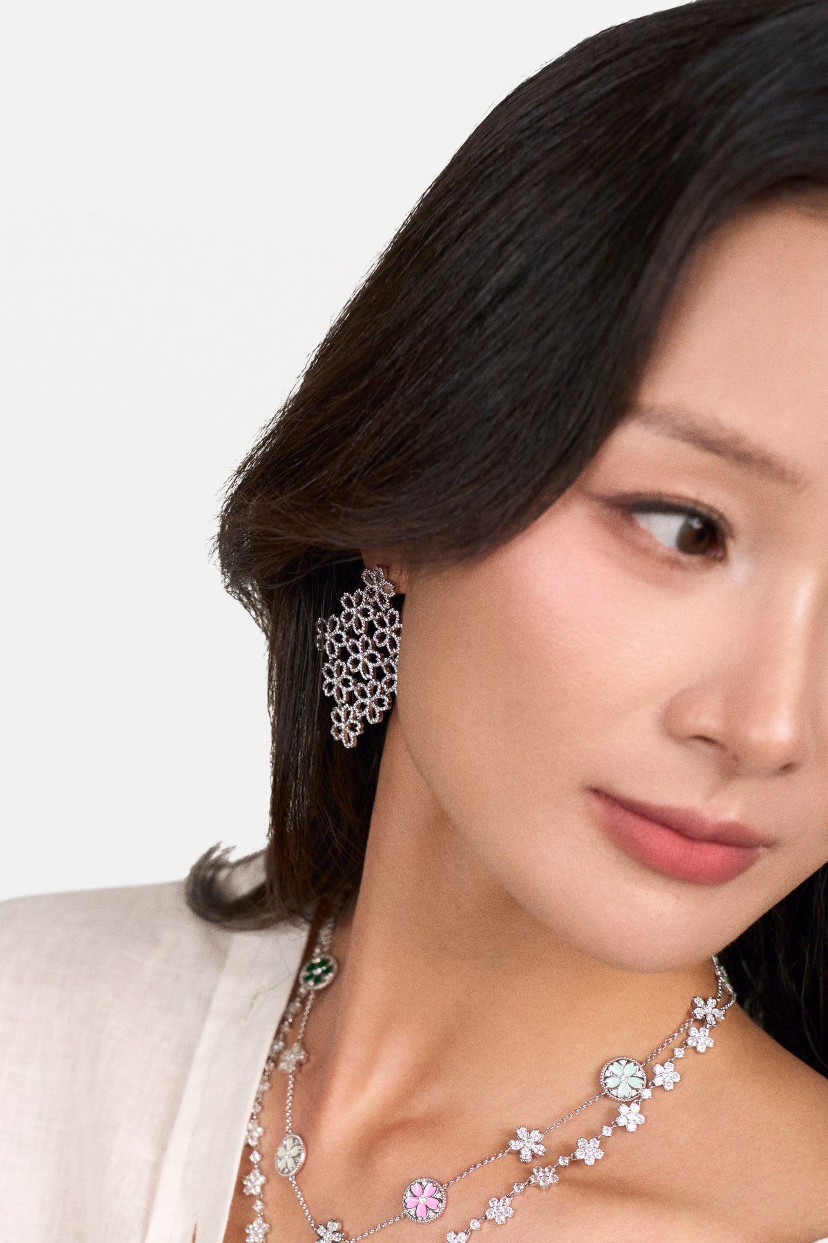Cherry Blossom Cascade Earrings Silver