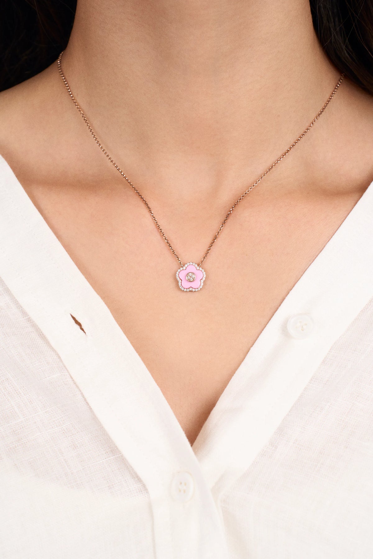 Cherry Blossom Ceramic Necklace Rose Gold