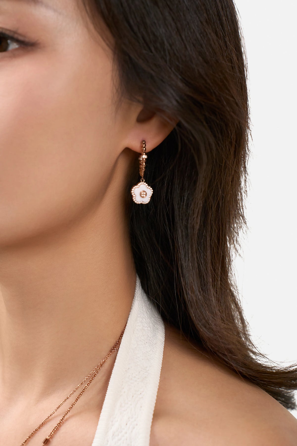 Cherry Blossom Ceramic Earrings Rose Gold