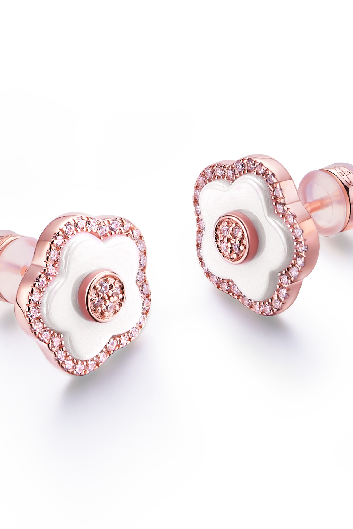 Cherry Blossom Ceramic Stud Earrings Rose Gold
