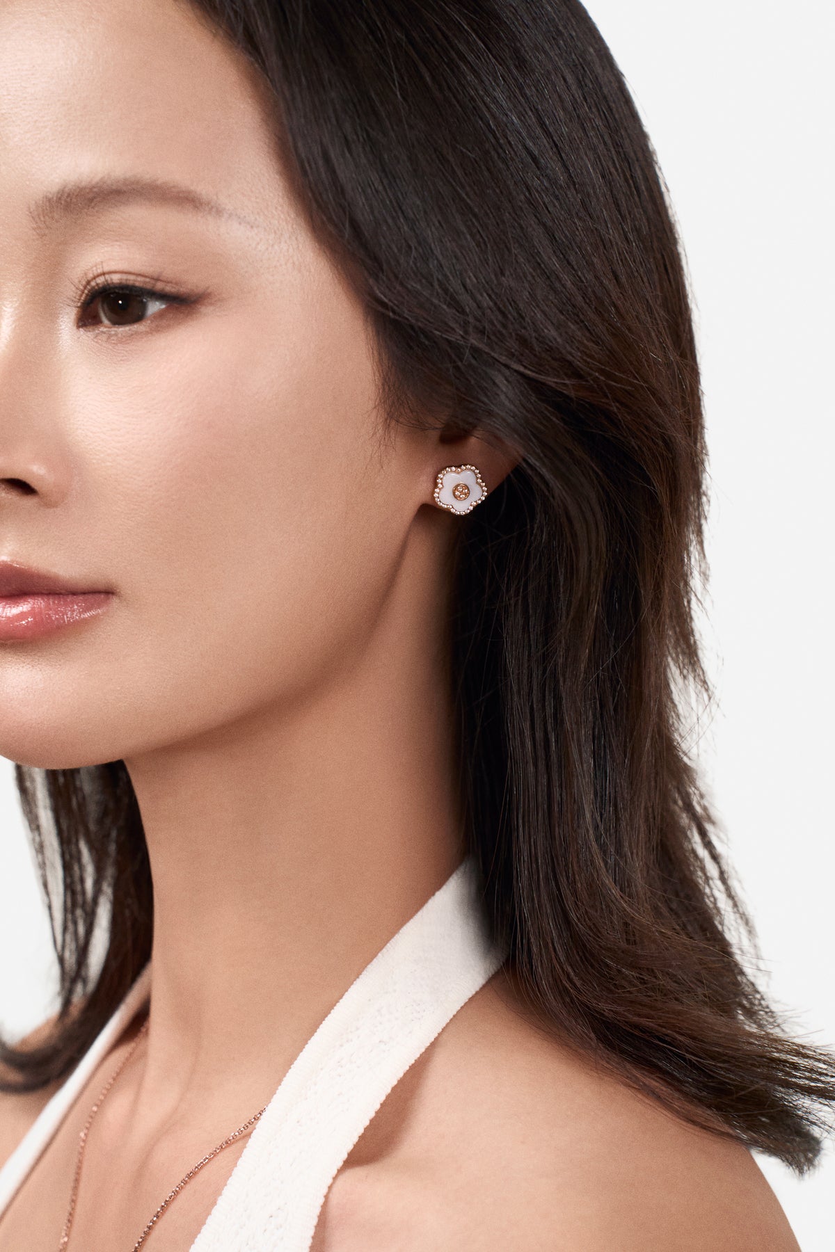 Cherry Blossom Ceramic Stud Earrings Rose Gold
