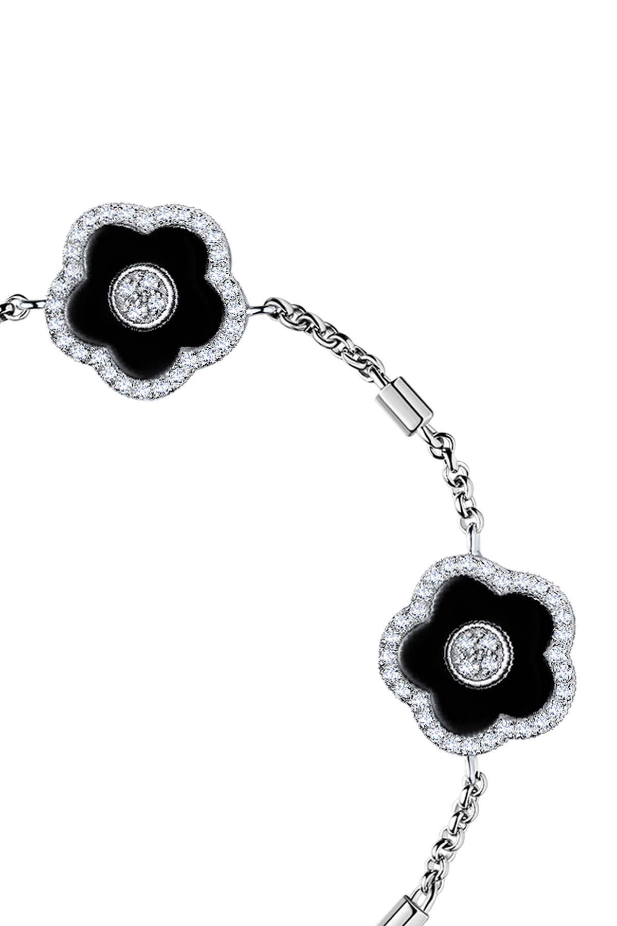 Kirschblüte Keramik Drei Schwarze Keramikblumen Silberarmband Silber Platinplattiert