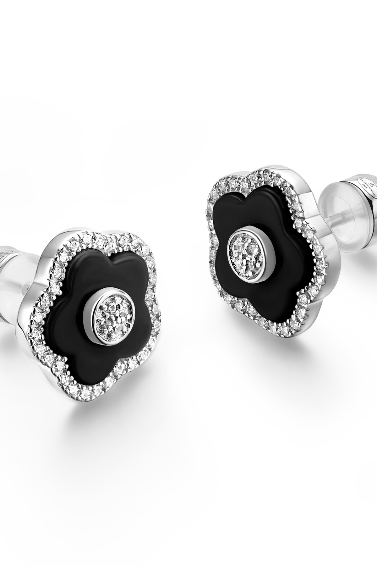 Cherry Blossom Ceramic Stud Earrings Silver