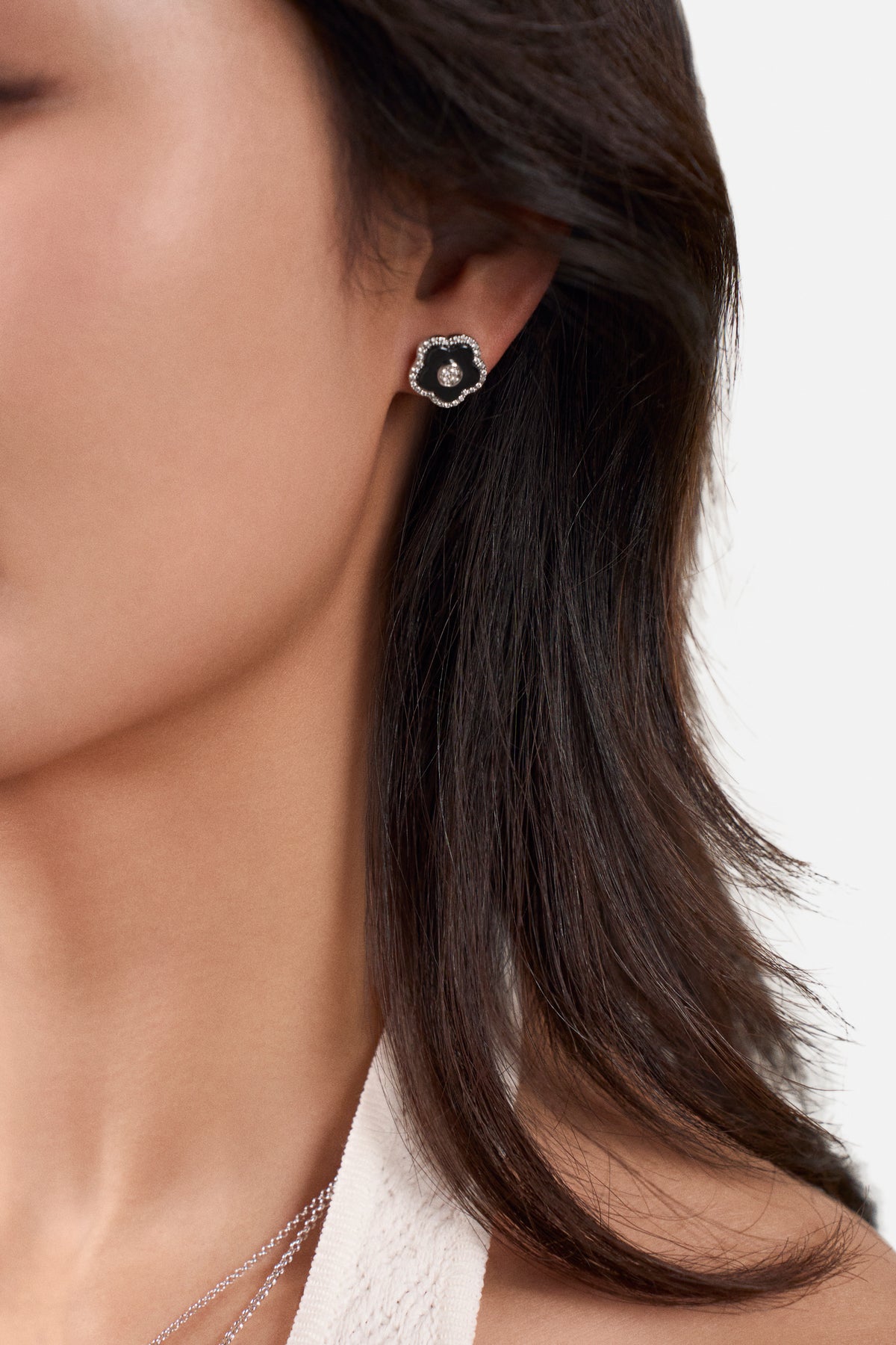 Cherry Blossom Ceramic Stud Earrings Silver
