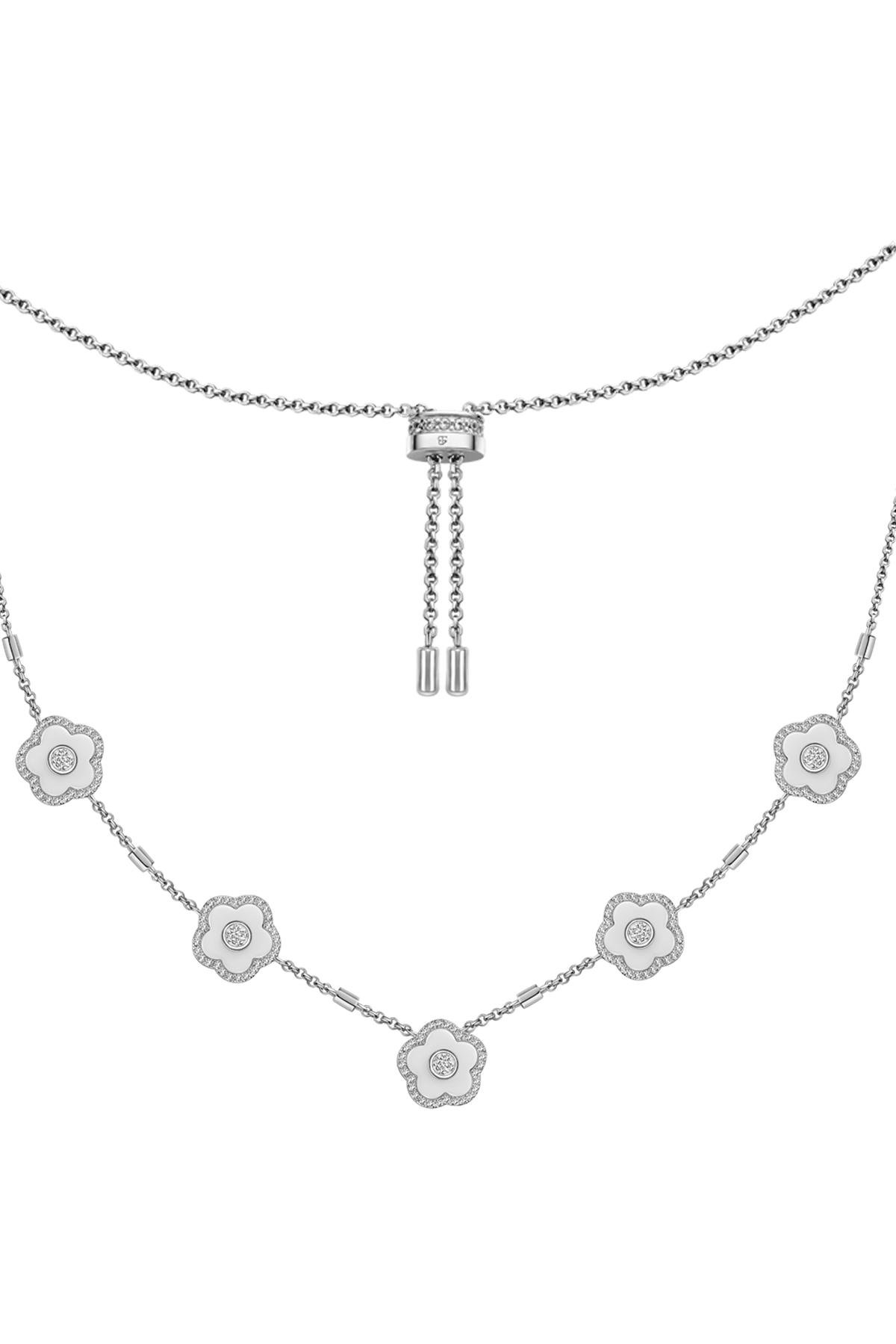 Cherry Blossom Ceramic Necklace Silver