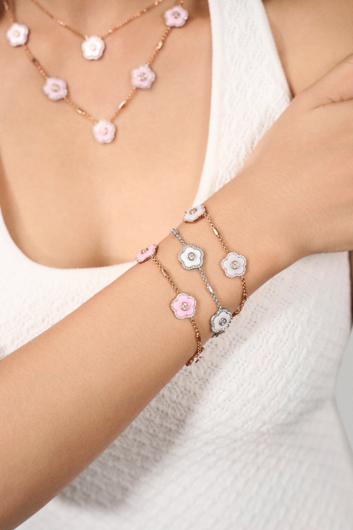 Cherry Blossom Ceramic Bracelet Silver