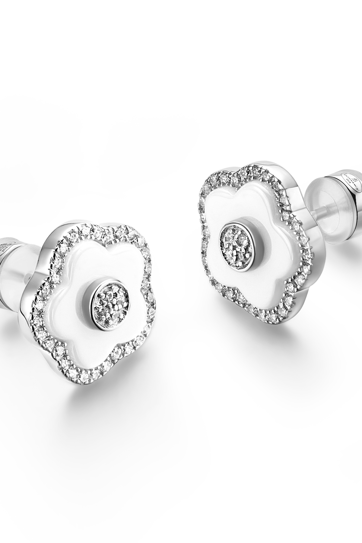 Cherry Blossom Ceramic Stud Earrings Silver