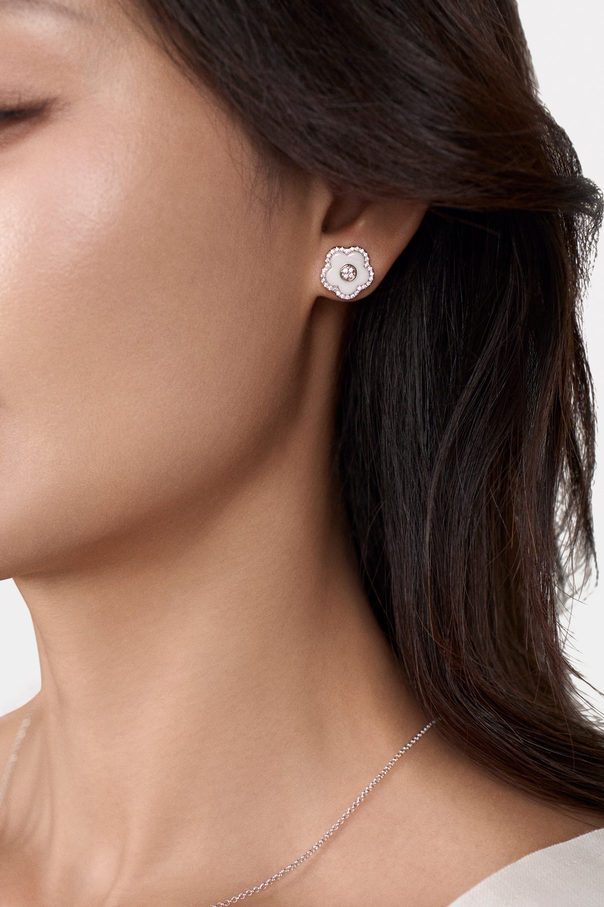 Cherry Blossom Ceramic Stud Earrings Silver