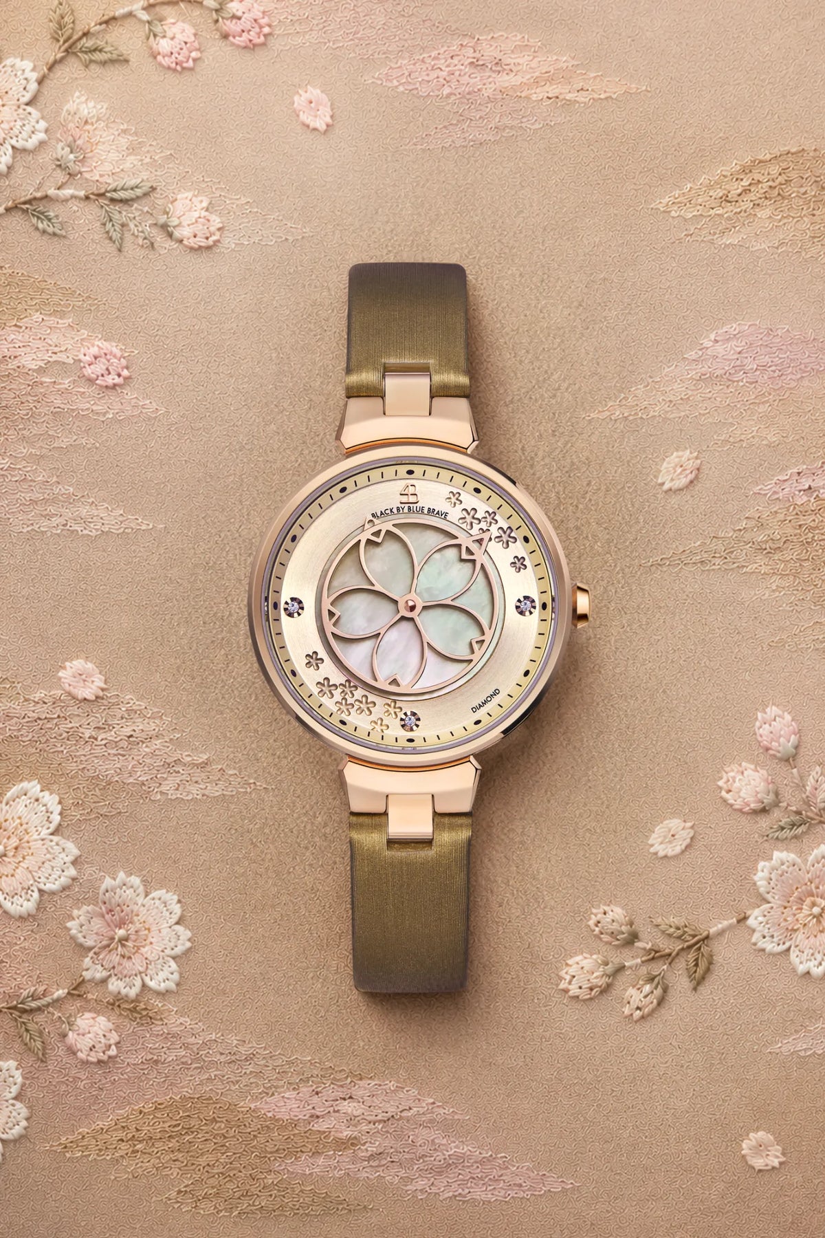 Cherry Blossom Klassik Roségold Champagner Zifferblatt Leder Uhr